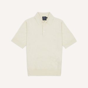 Ecru Knitted Linen-Cotton Short-Sleeve Polo Shirt