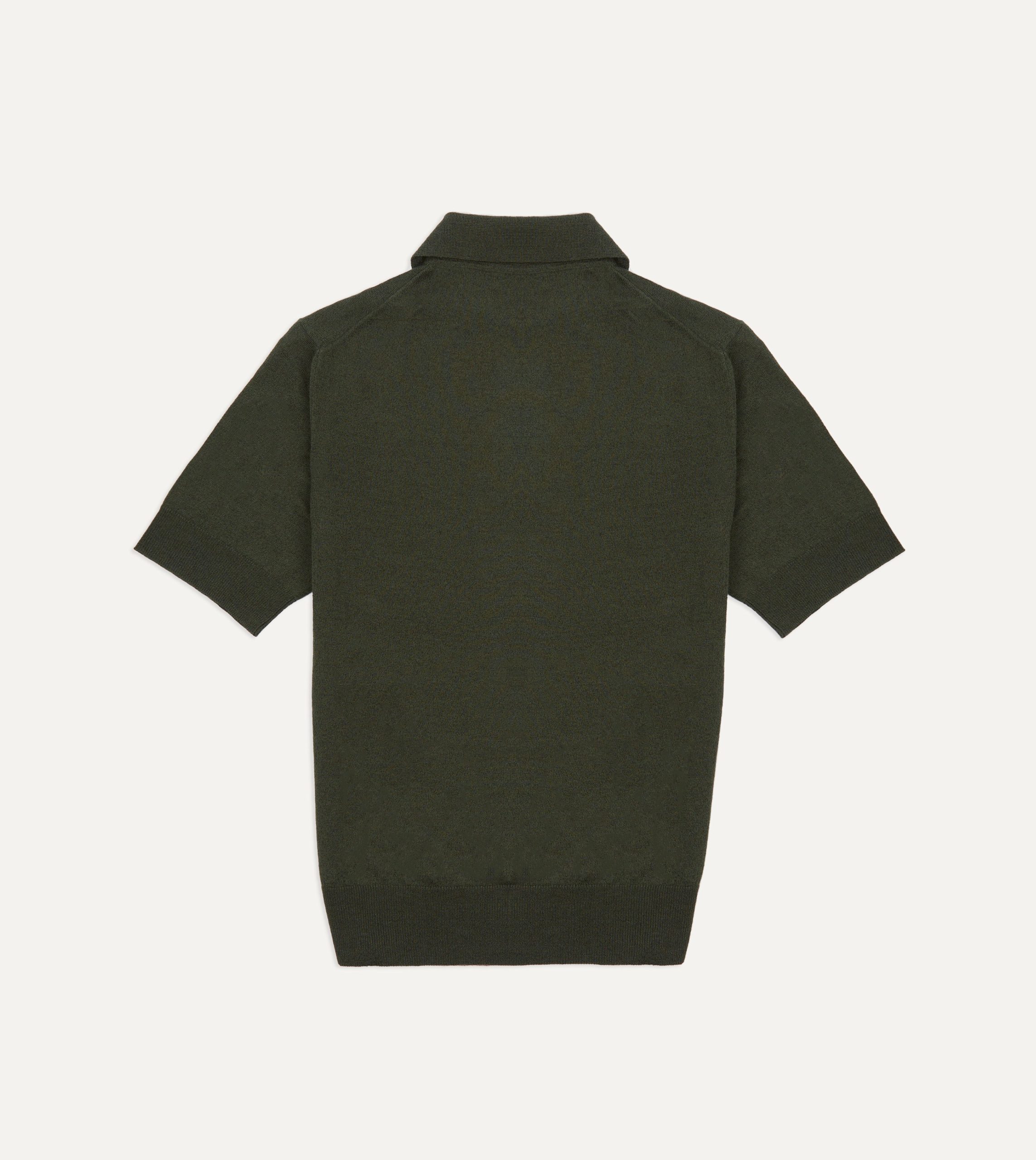 Olive Knitted Linen-Cotton Short-Sleeve Polo Shirt - Image 4