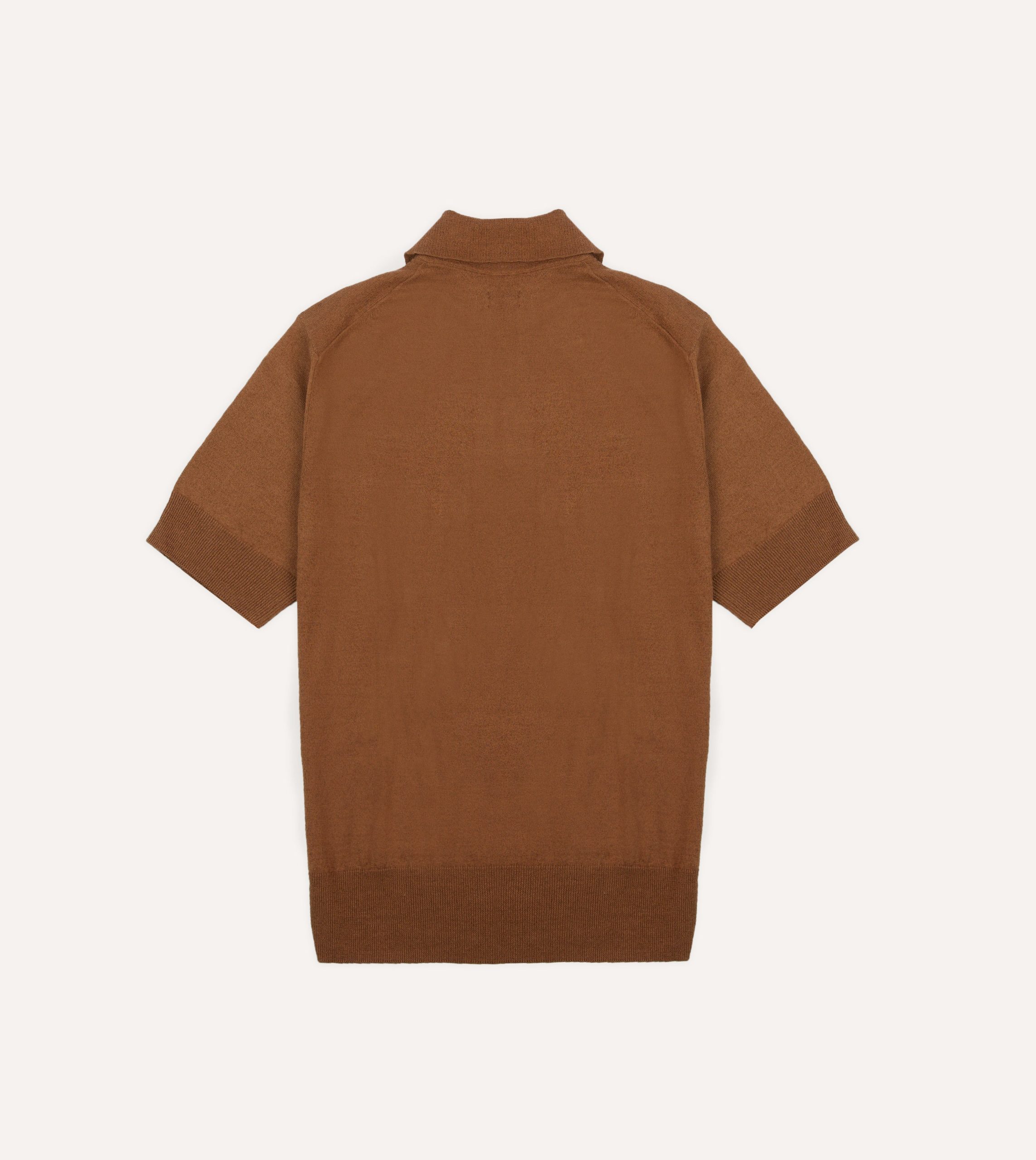 Tobacco Knitted Linen-Cotton Short-Sleeve Polo Shirt - Image 4