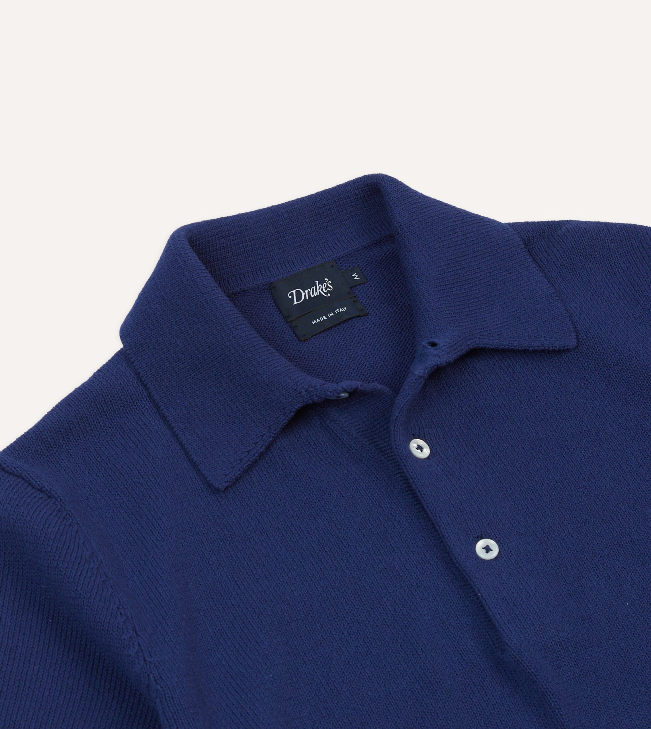 Blue Knitted Crepe Cotton Short-Sleeve Polo Shirt - Image 3