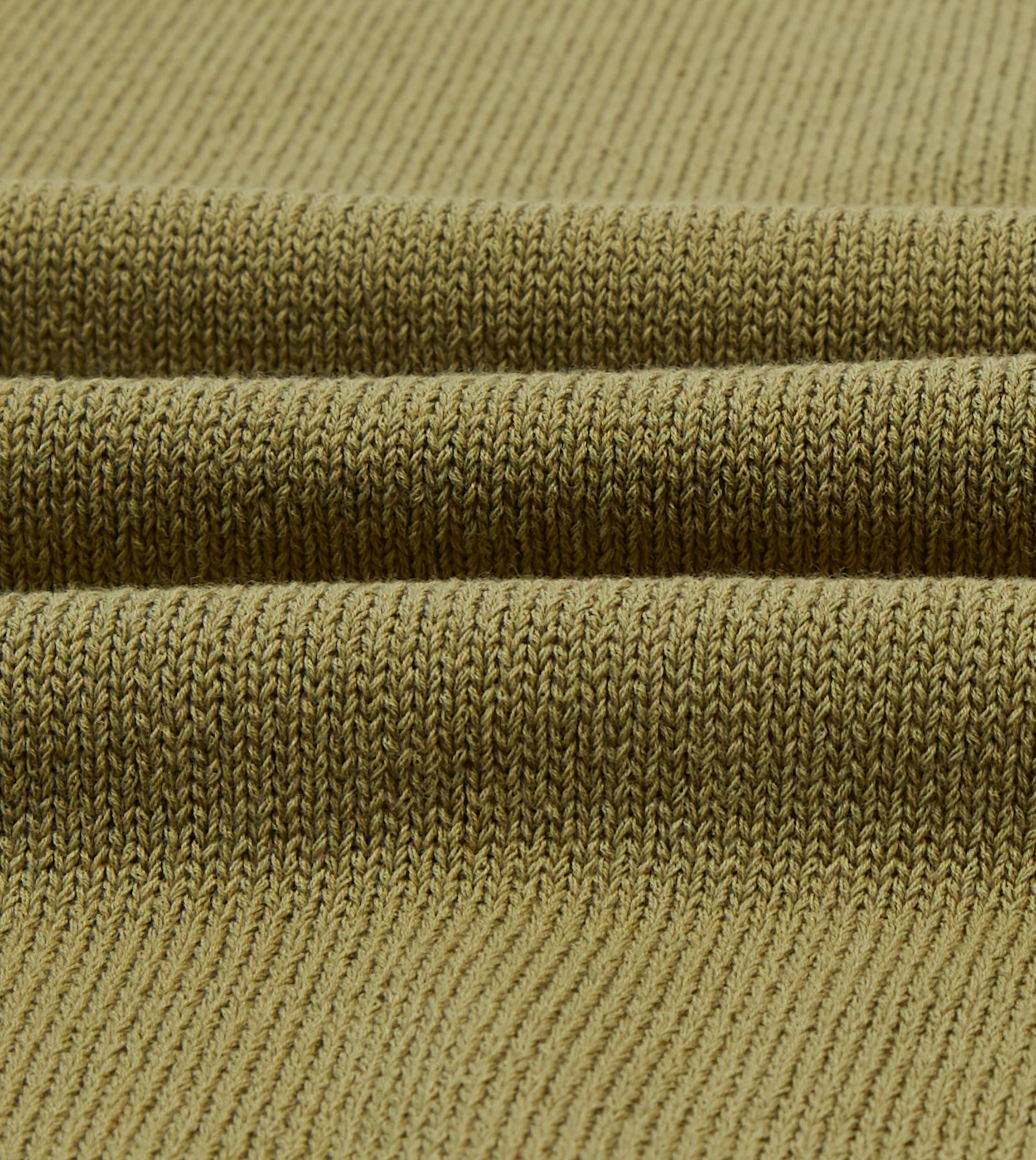 Green Knitted Crepe Cotton Short-Sleeve Polo Shirt - Image 2