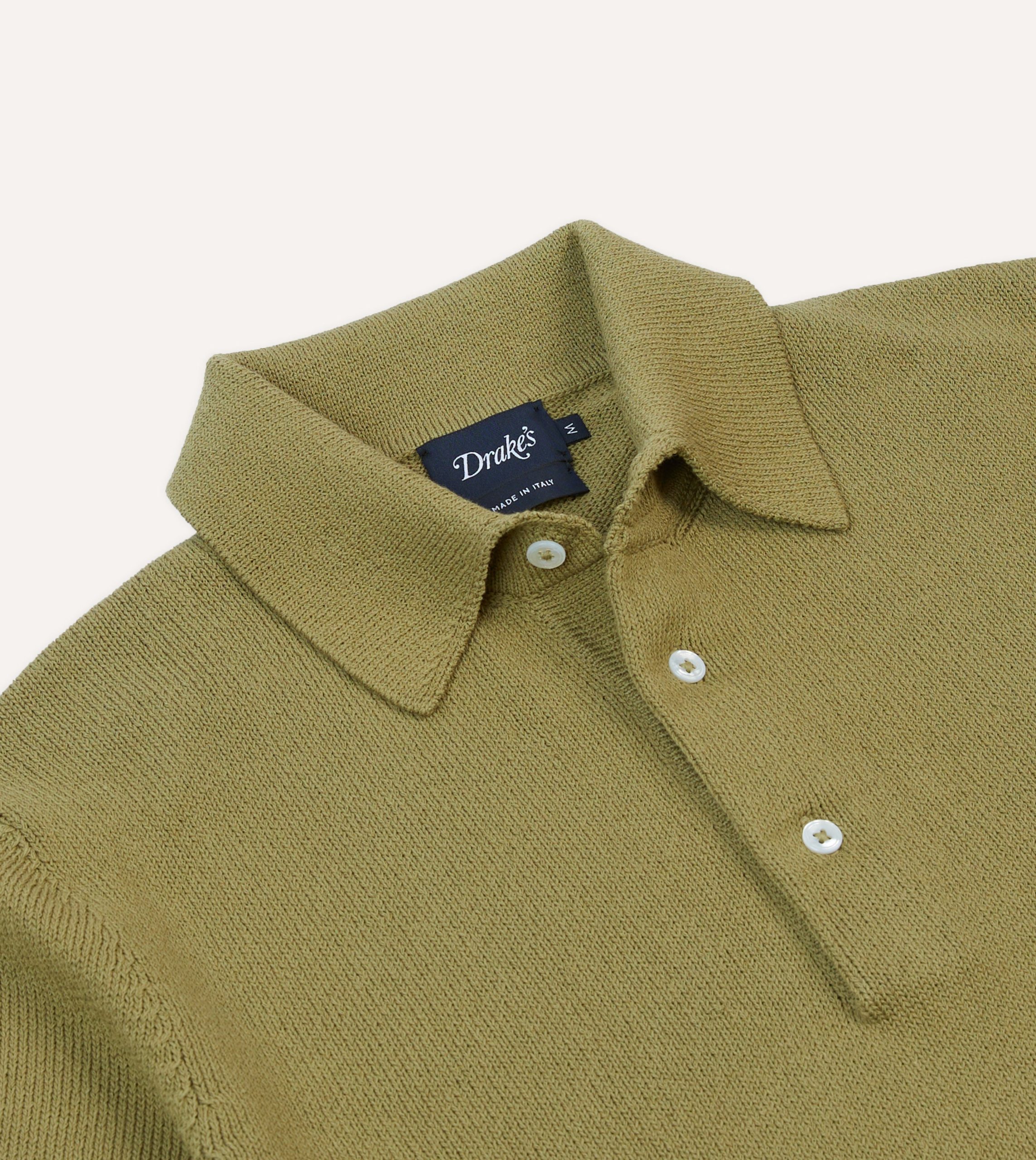 Green Knitted Crepe Cotton Short-Sleeve Polo Shirt - Image 3