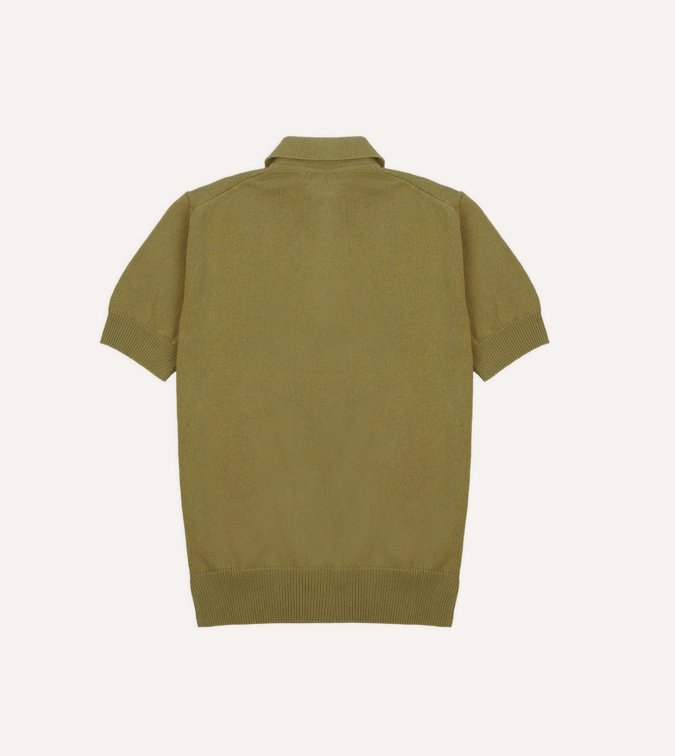 Green Knitted Crepe Cotton Short-Sleeve Polo Shirt - Image 4