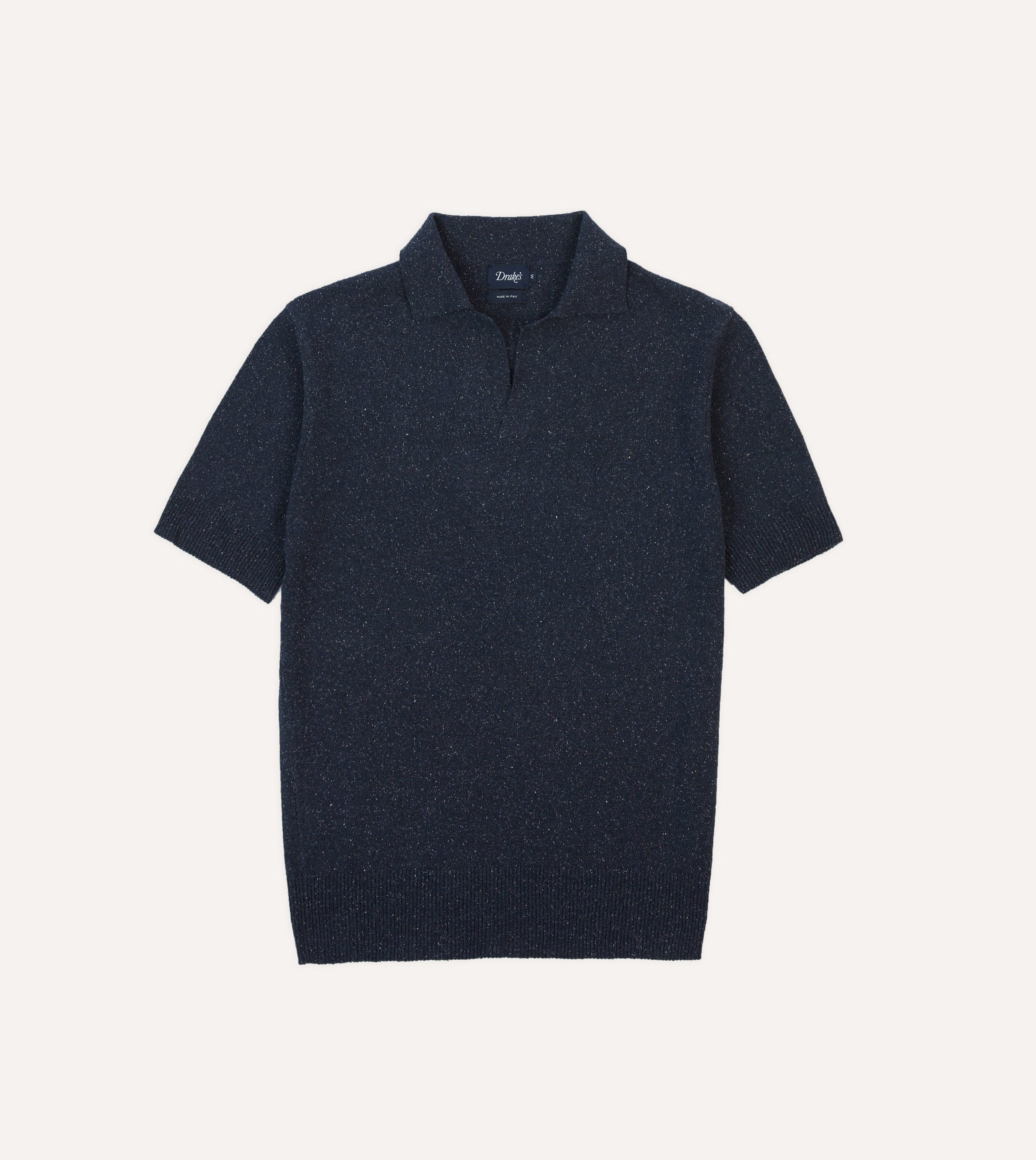 Navy Knitted Silk Short-Sleeve Polo Shirt