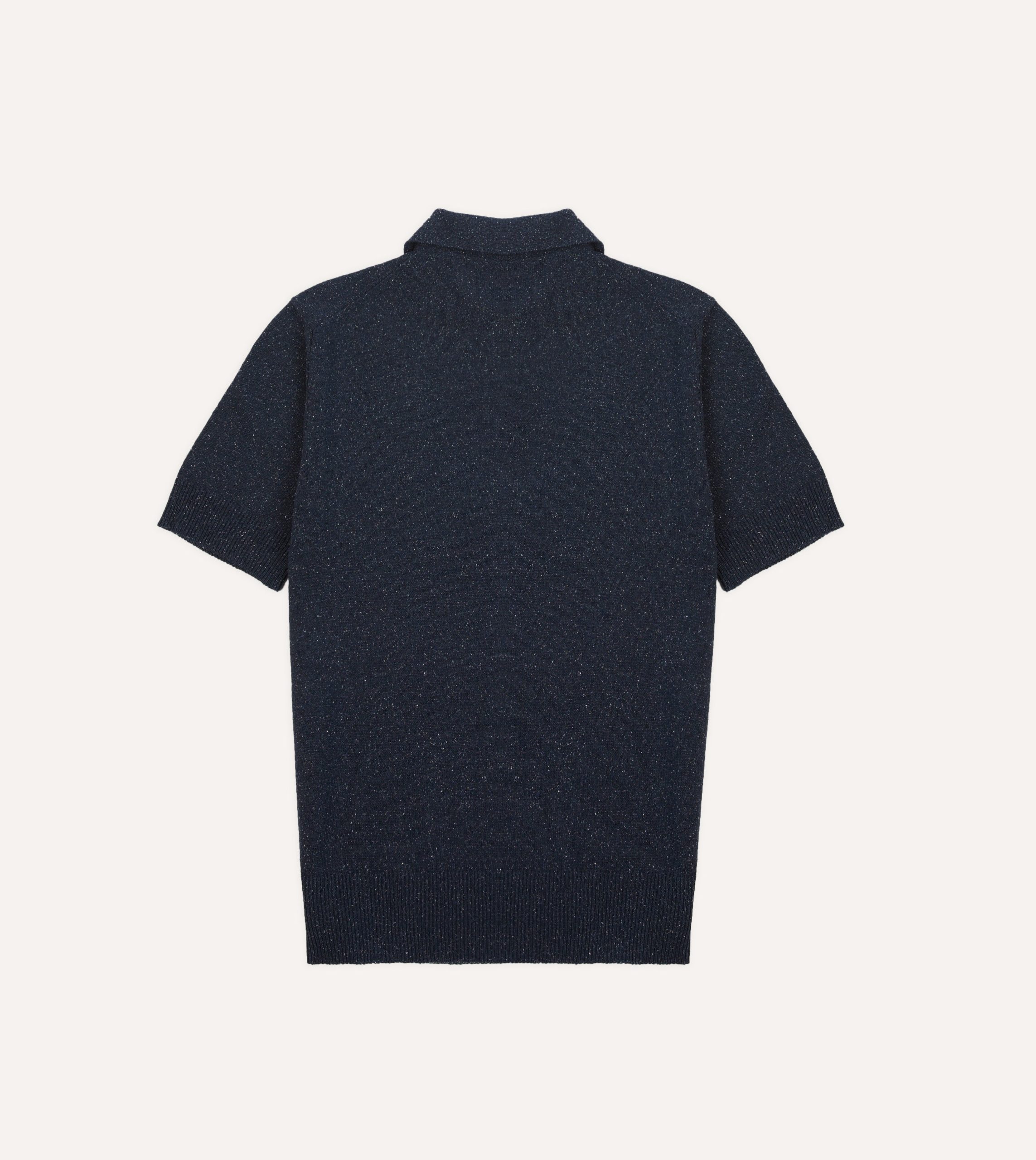 Navy Knitted Silk Short-Sleeve Polo Shirt - Image 4