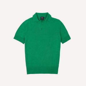 Green Knitted Silk Short-Sleeve Polo Shirt