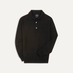 Black Merino Wool Knitted Polo
