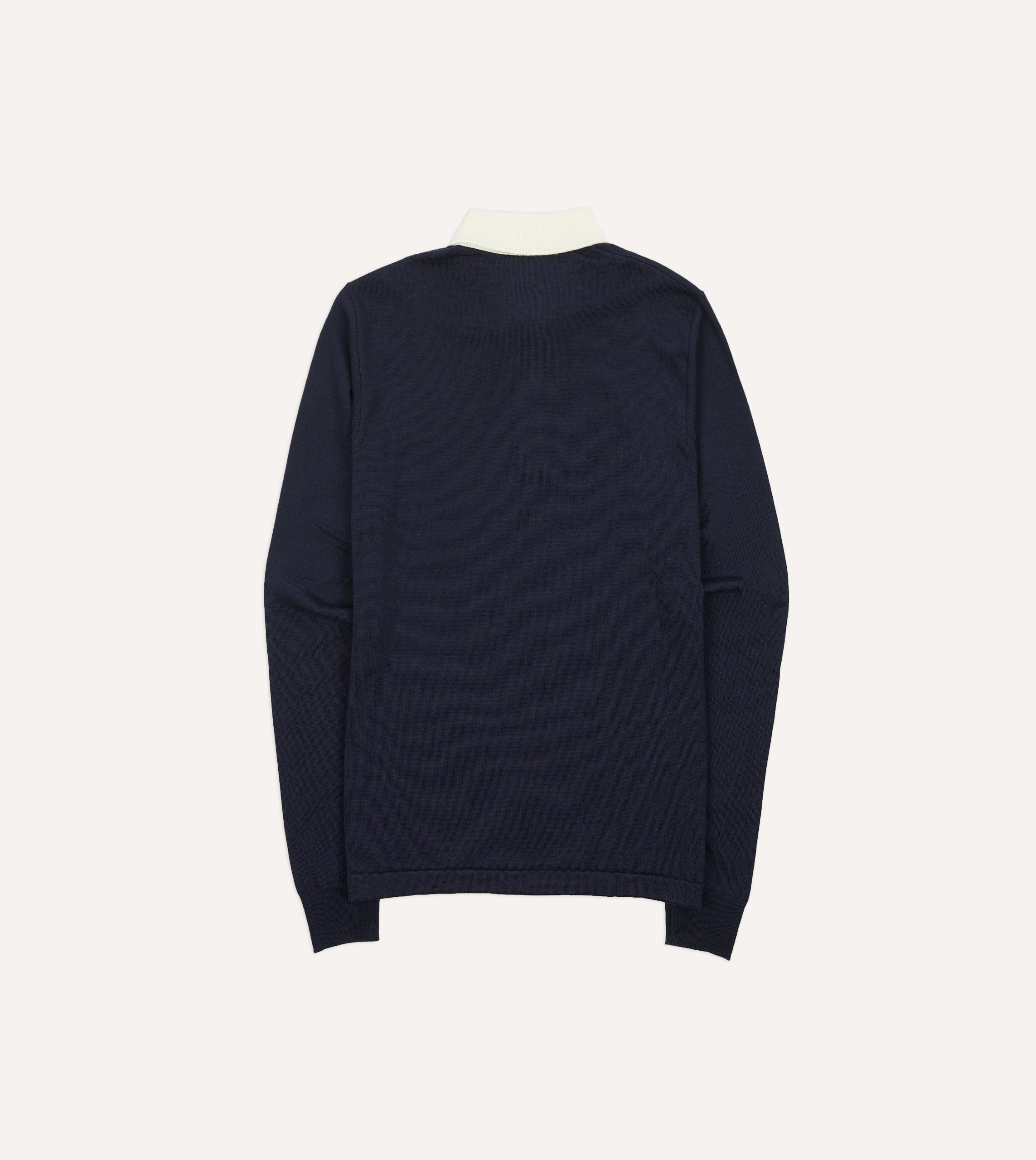 Navy Merino Wool Knitted Rugby Shirt - Image 5