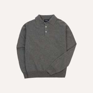 Grey Alpaca Wool Knitted Polo