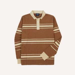 Brown and Ecru Linen Cotton Knitted Rugby Shirt