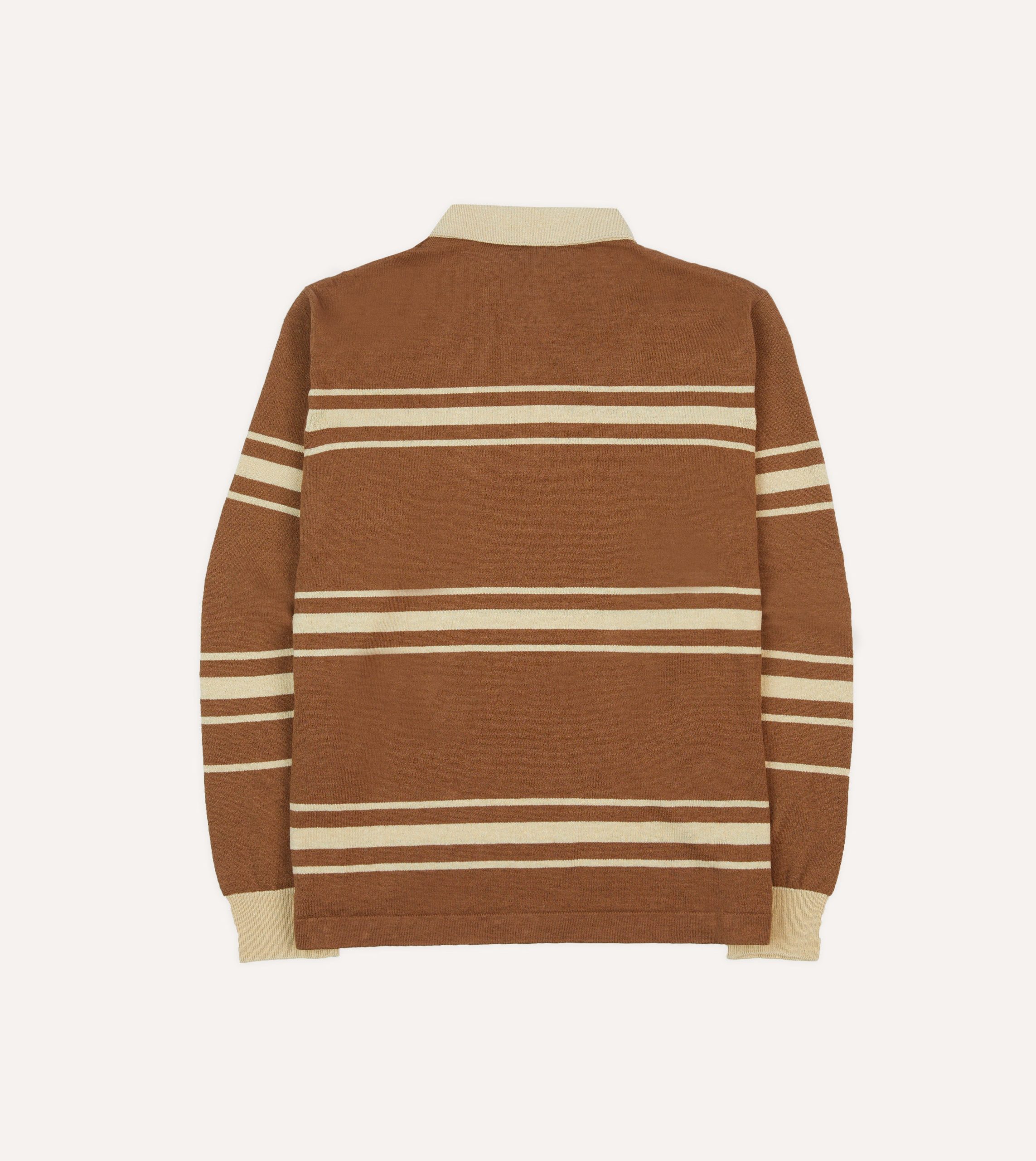 Brown and Ecru Linen Cotton Knitted Rugby Shirt - Image 5