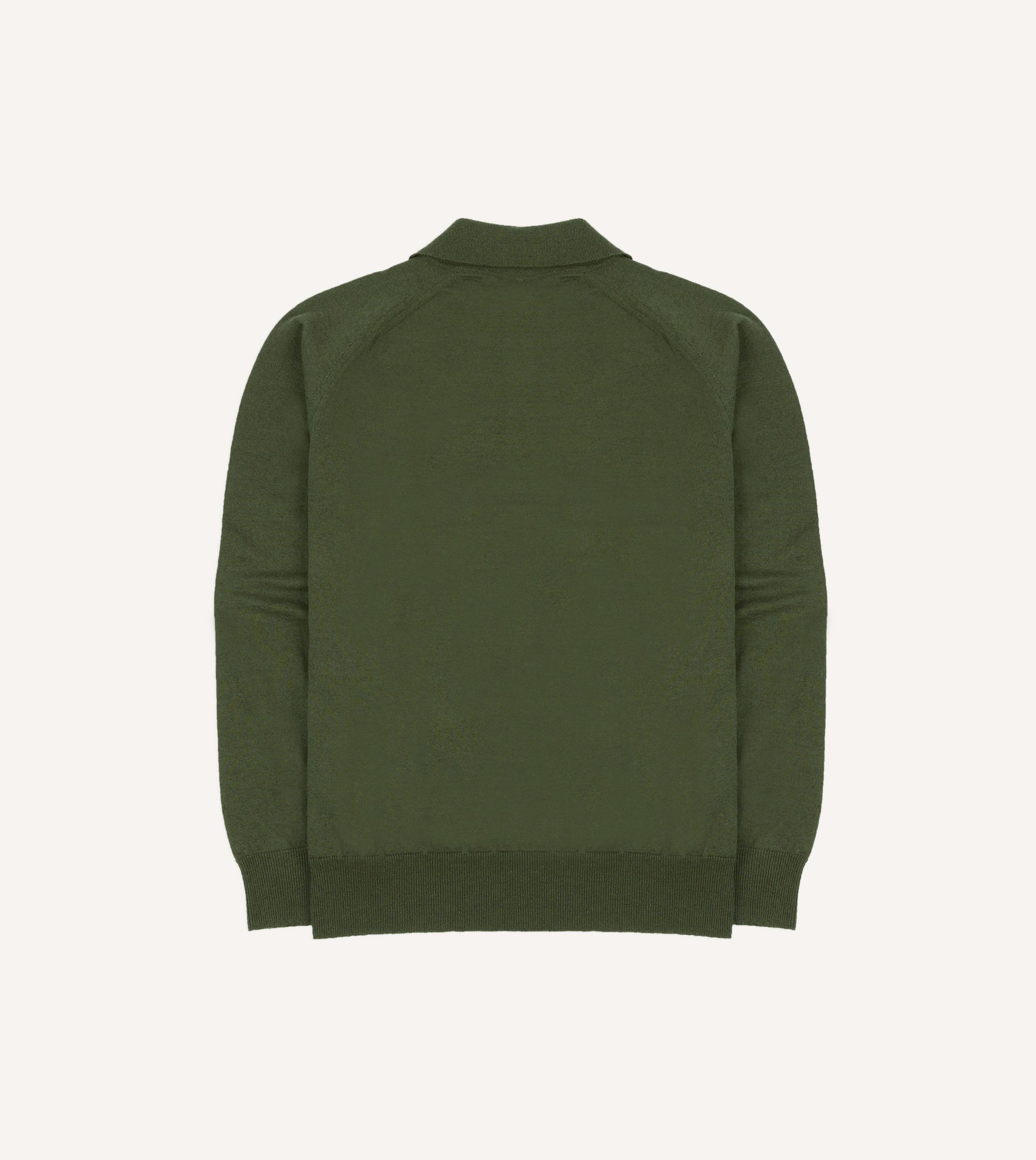 Green Linen-Cotton Knitted Long-Sleeve Polo Shirt - Image 5