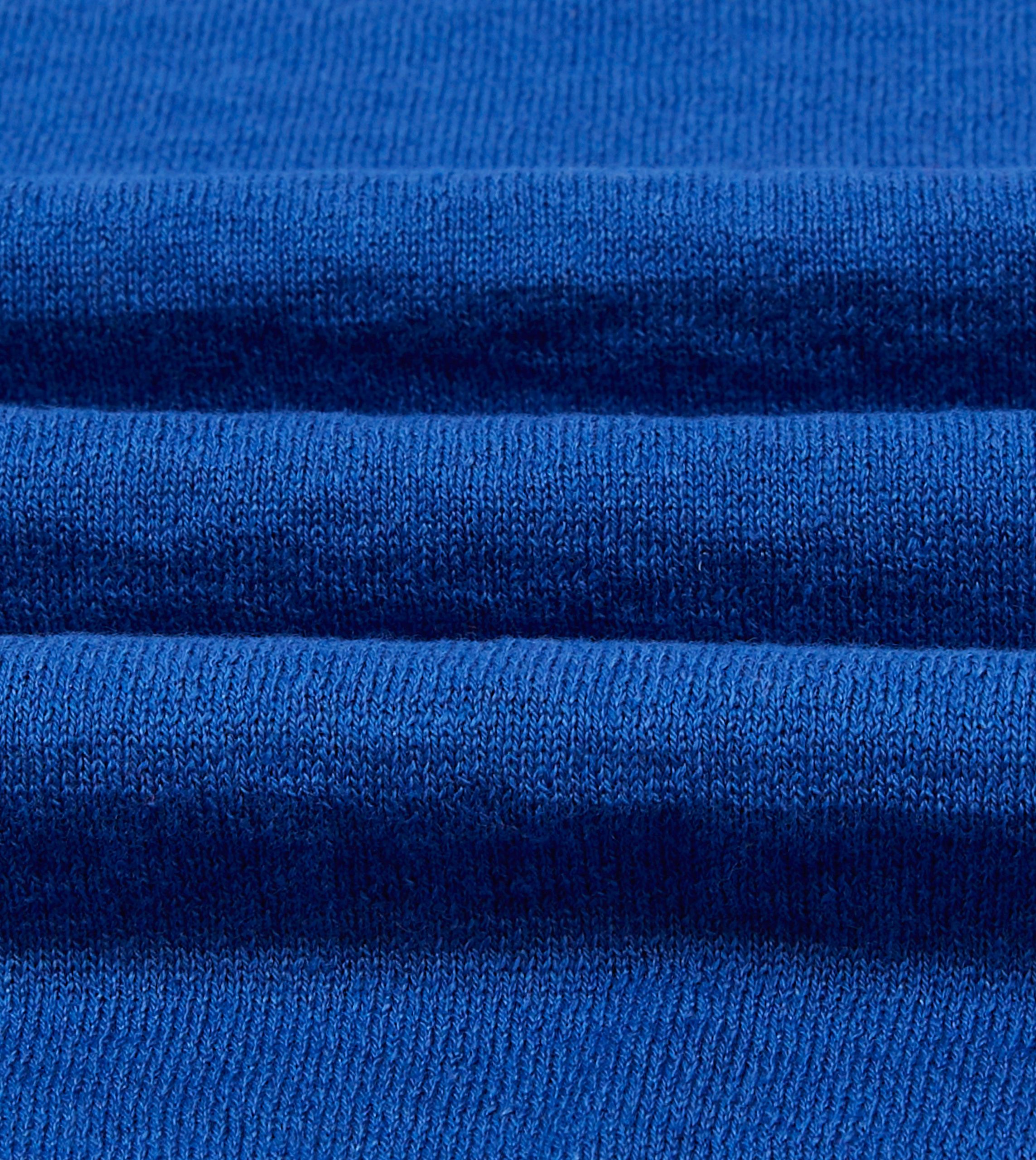 Blue Linen-Cotton Knitted Long-Sleeve Polo Shirt - Image 2