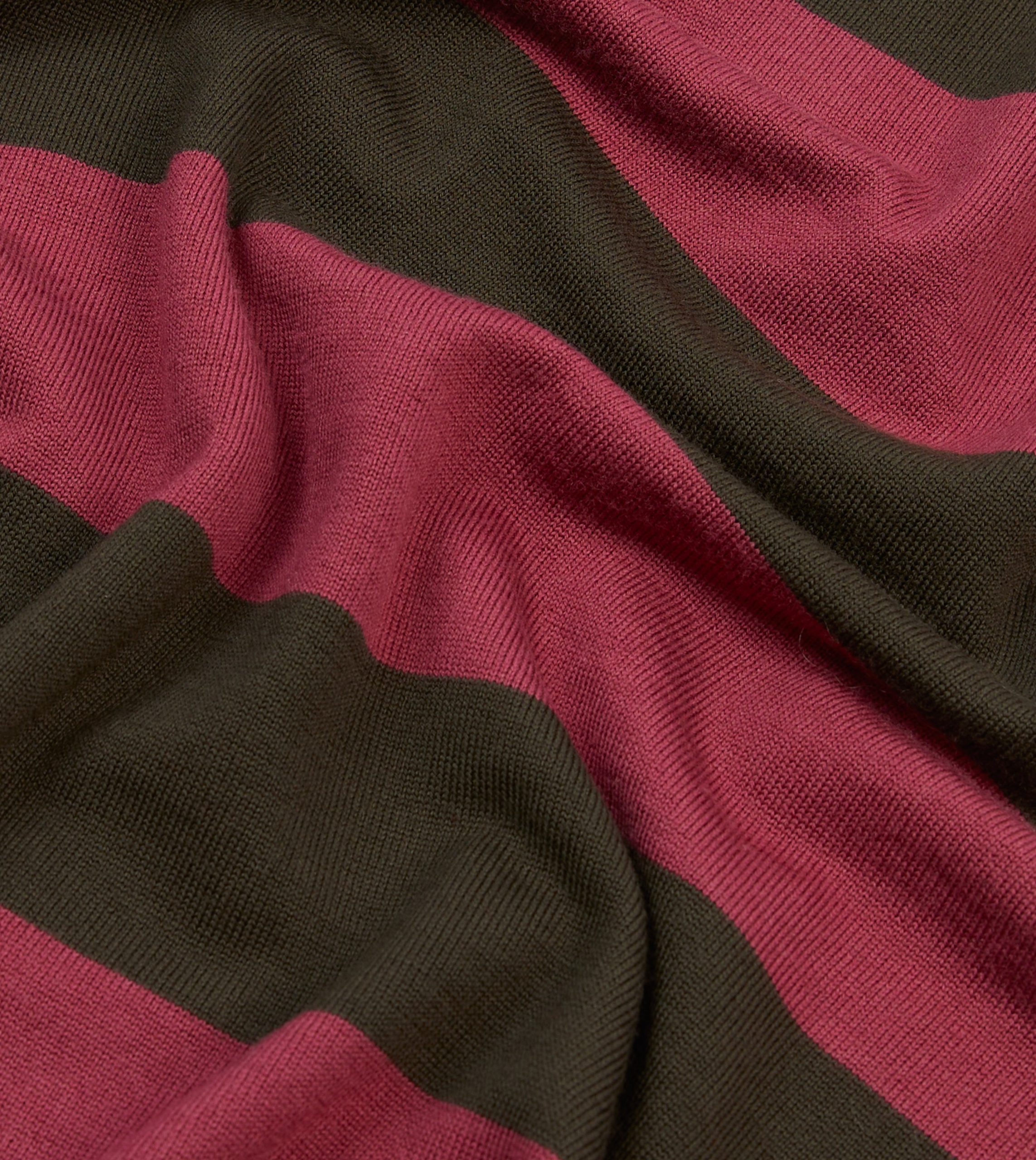 Pink and Olive Block Stripe Knitted Rugby Shirt - Image 2