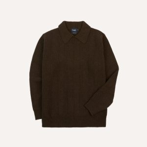 Brown Alpaca Lambswool Integral Collar Jumper