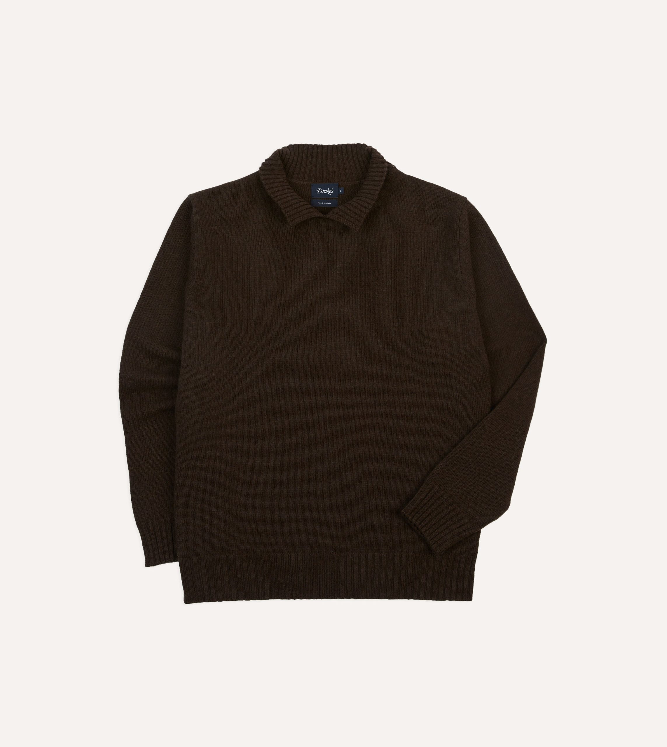 Brown Alpaca Lambswool Ribbed Integral Collar Jumper