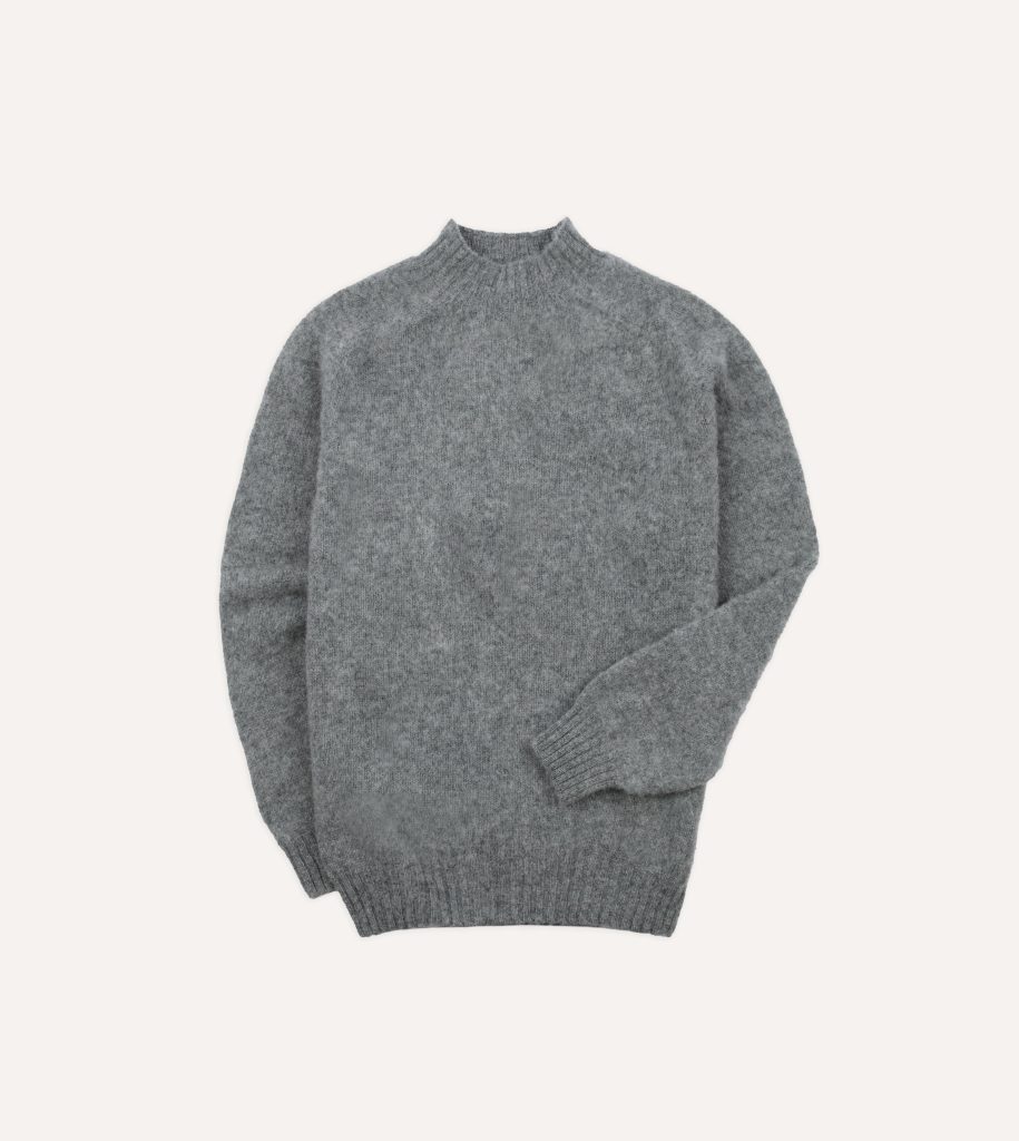 Grey Brushed Shetland Mock Neck Jumper