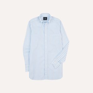 Blue Broad Stripe Cotton Poplin Button-Down Shirt