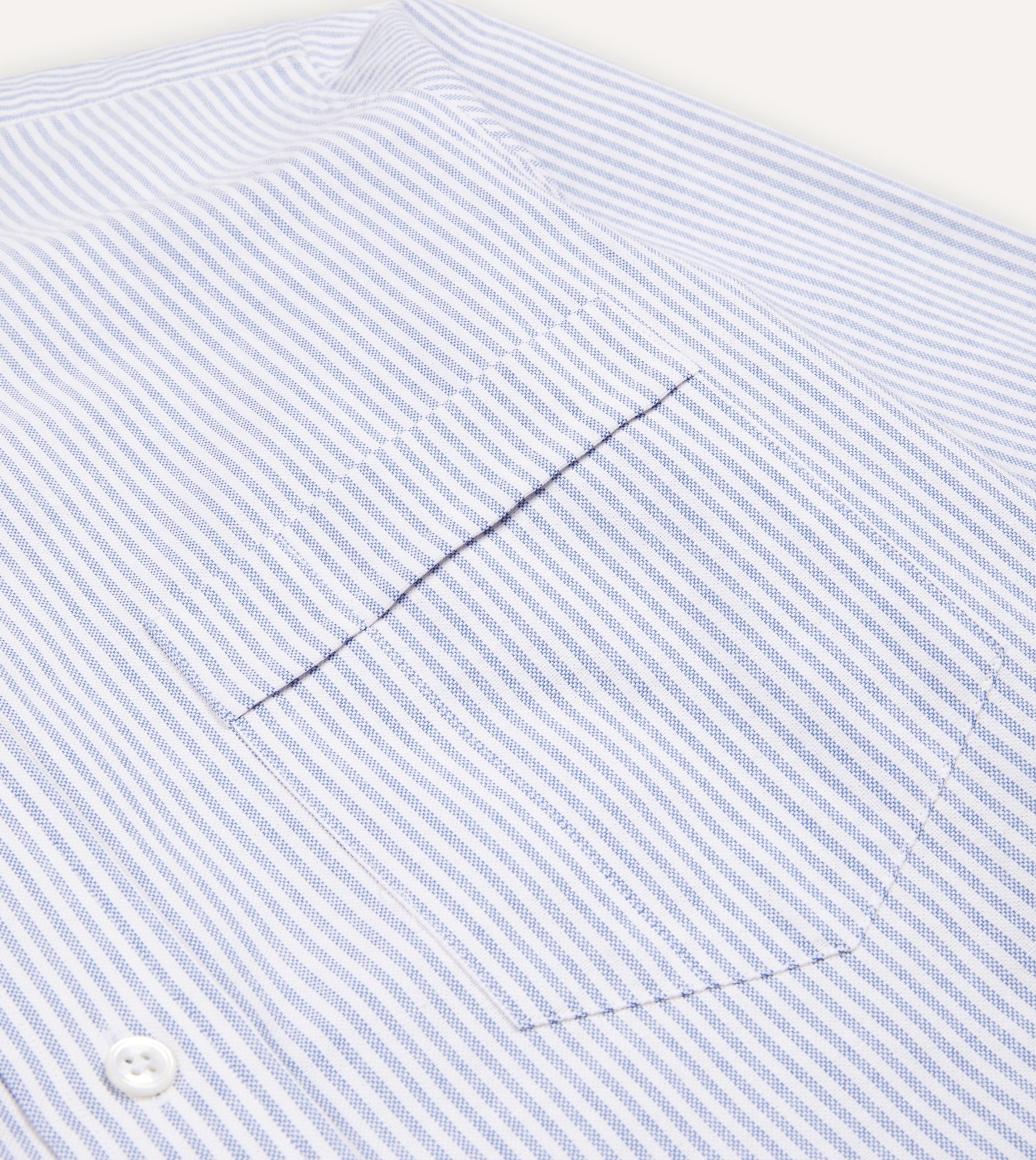 Blue Ticking Stripe Cotton Oxford Cloth Button-Down Shirt - Image 4