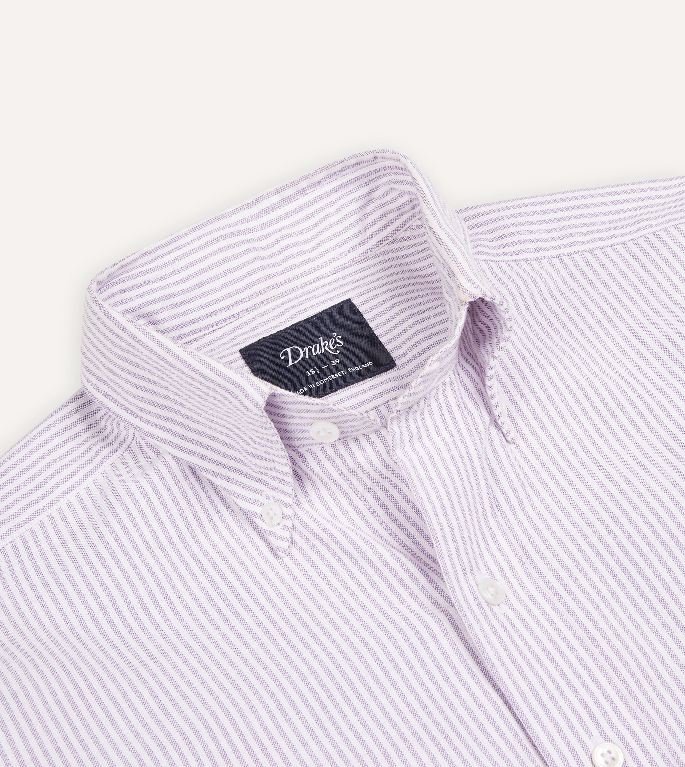 Lilac Ticking Stripe Cotton Oxford Cloth Button-Down Shirt - Image 3