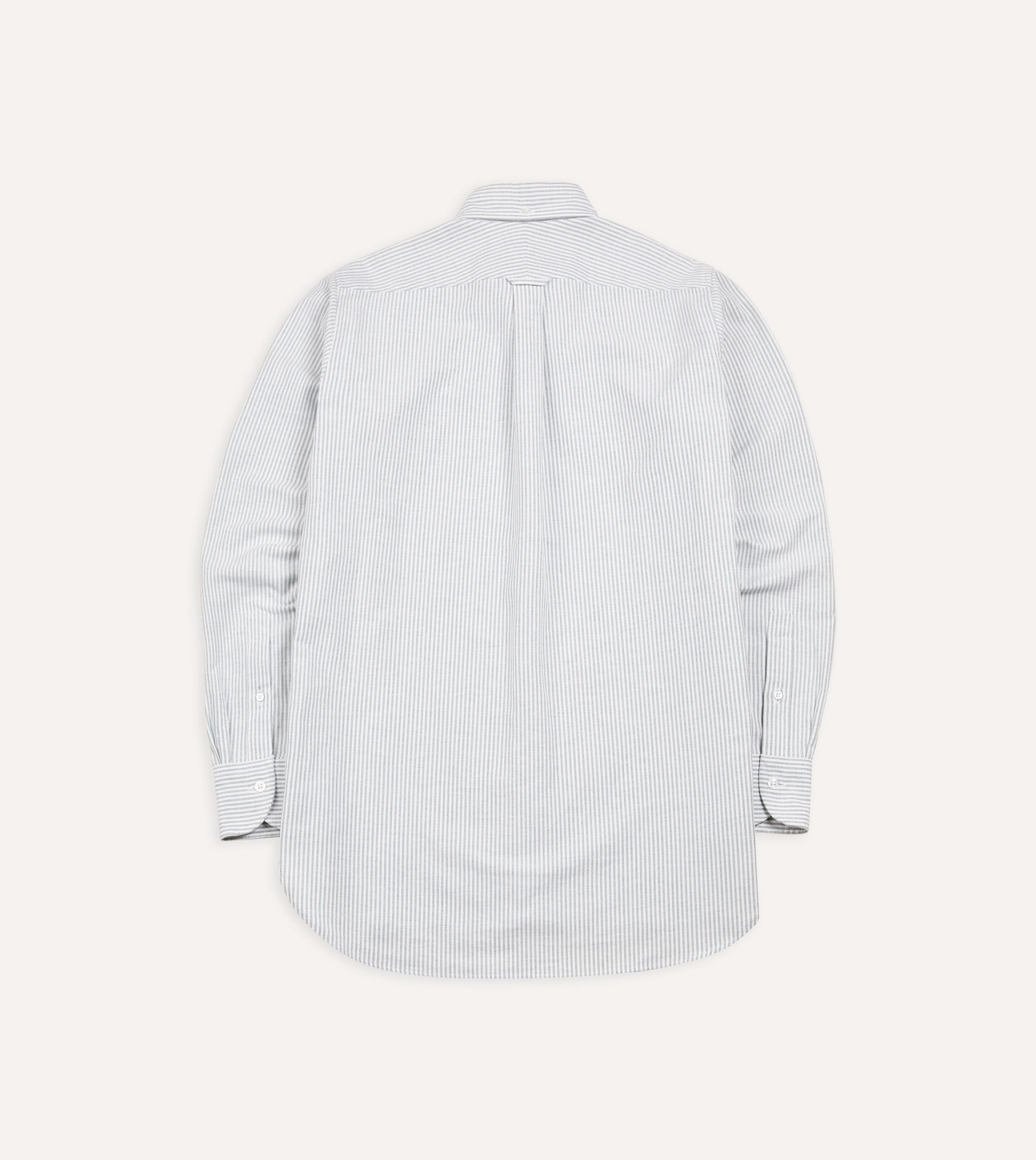 Light Green Ticking Stripe Cotton Oxford Cloth Button-Down Shirt - Image 5