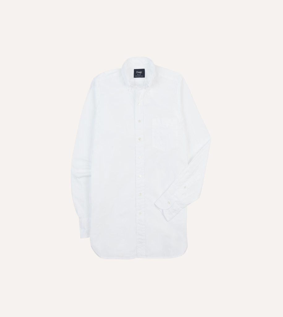 White Cotton Pocket Poplin Button-Down Shirt