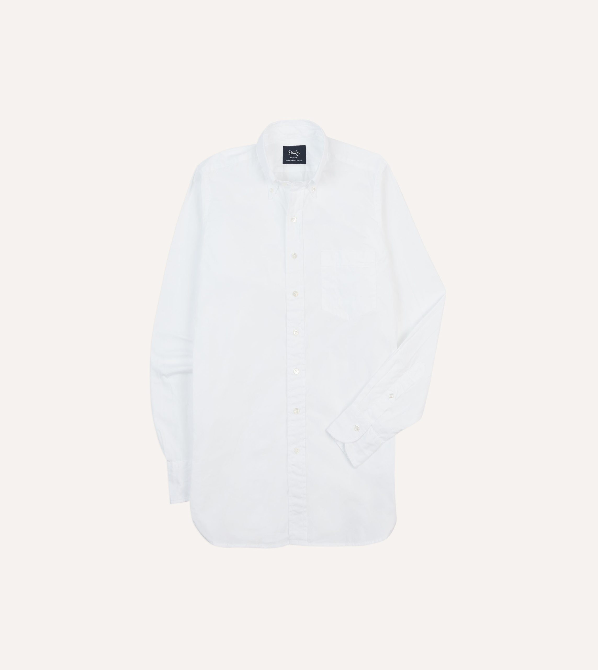 White Cotton Pocket Poplin Button-Down Shirt
