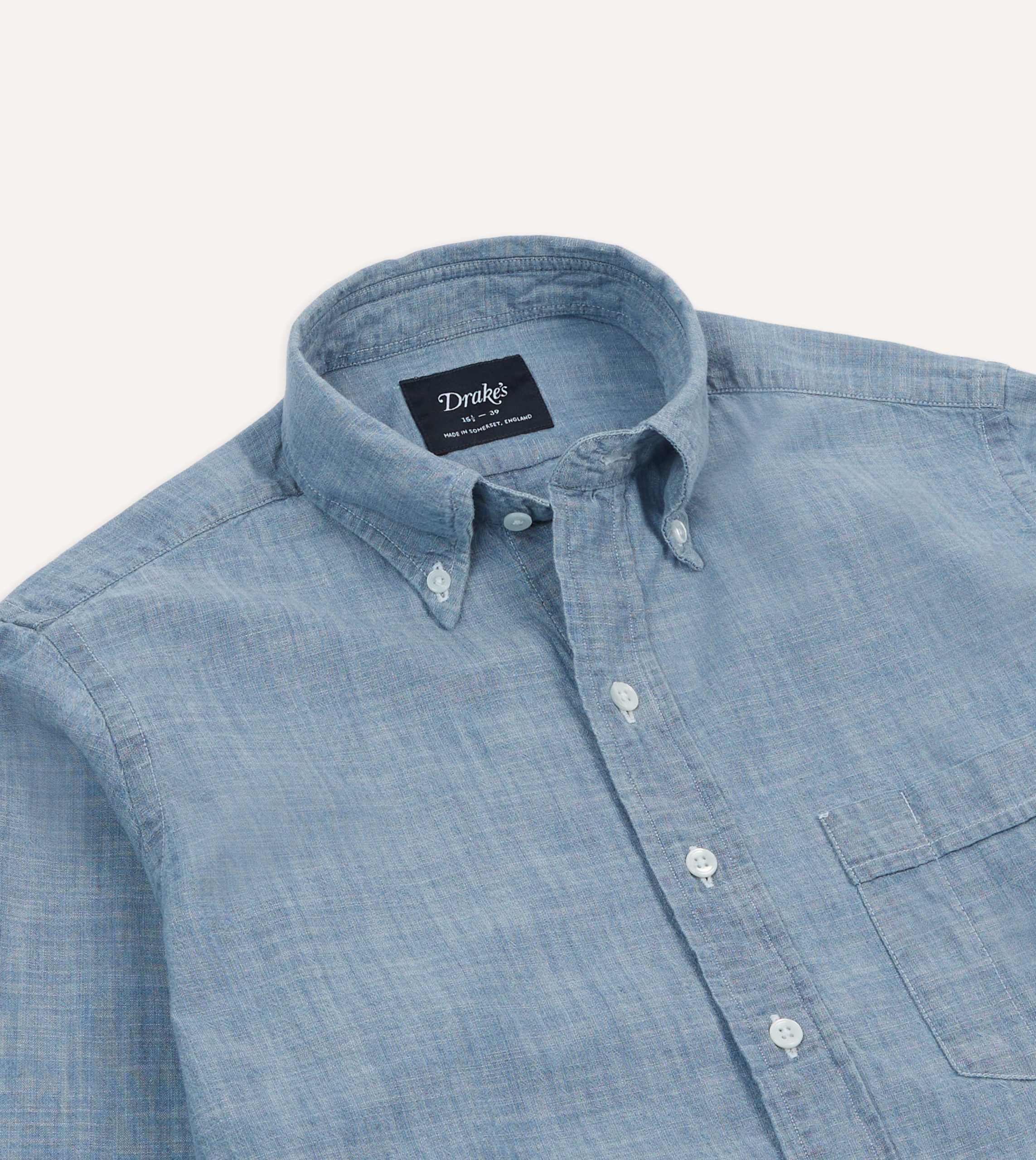 Light Blue Cotton Chambray Button-Down Shirt - Image 3
