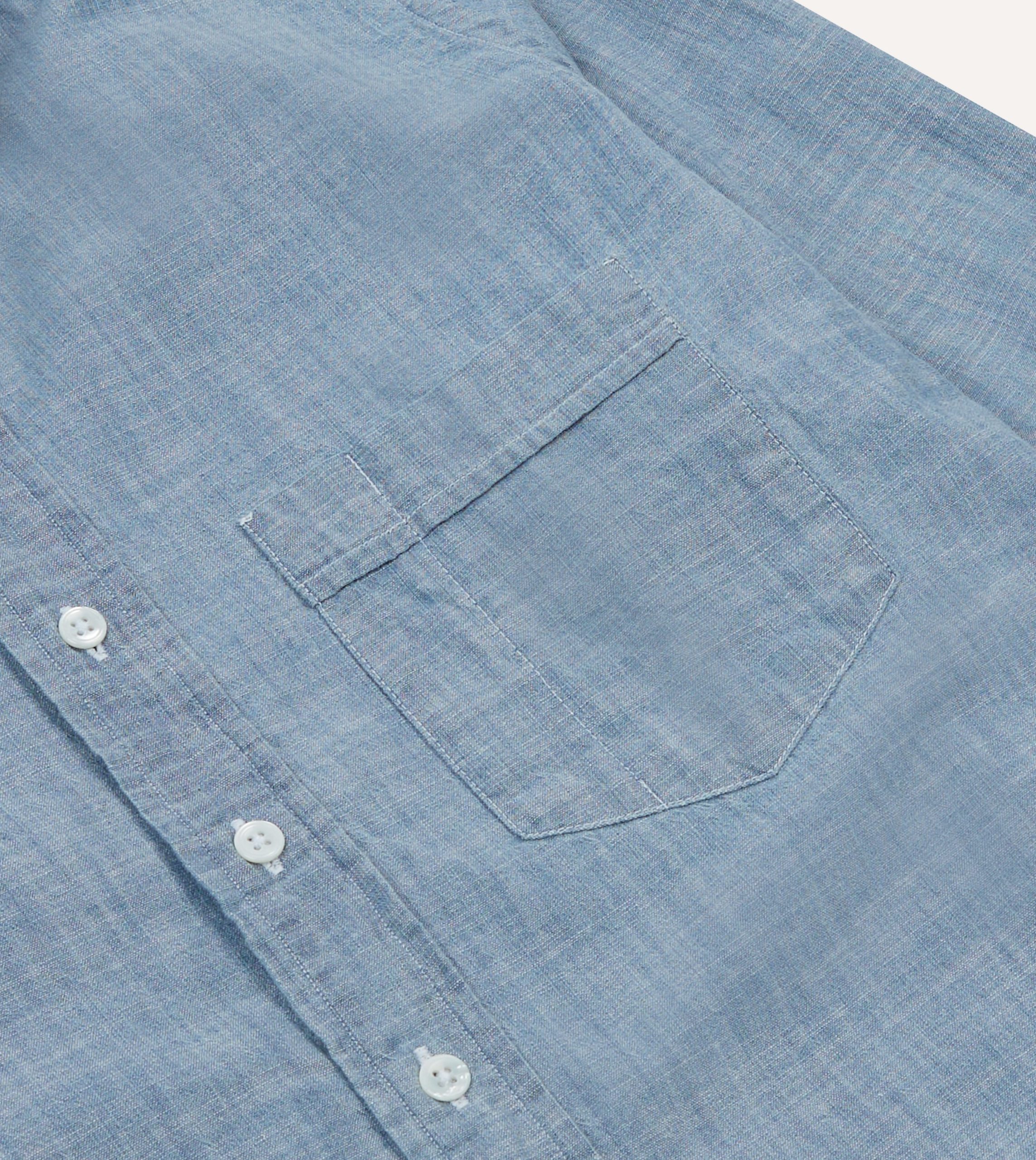 Light Blue Cotton Chambray Button-Down Shirt - Image 4