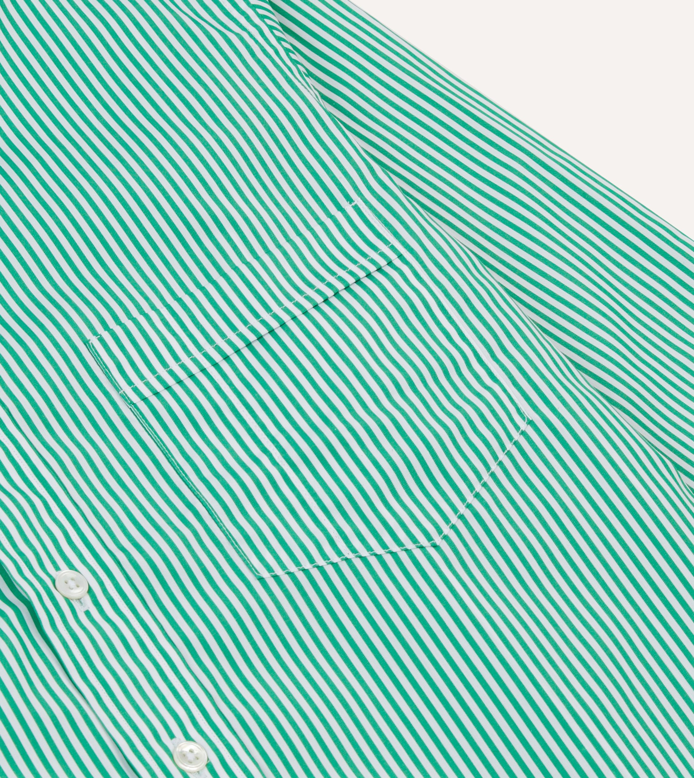 Green Narrow Stripe Cotton Poplin Button-Down Shirt - Image 4