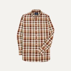 Brown and Red Madras Check Cotton Button-Down Shirt