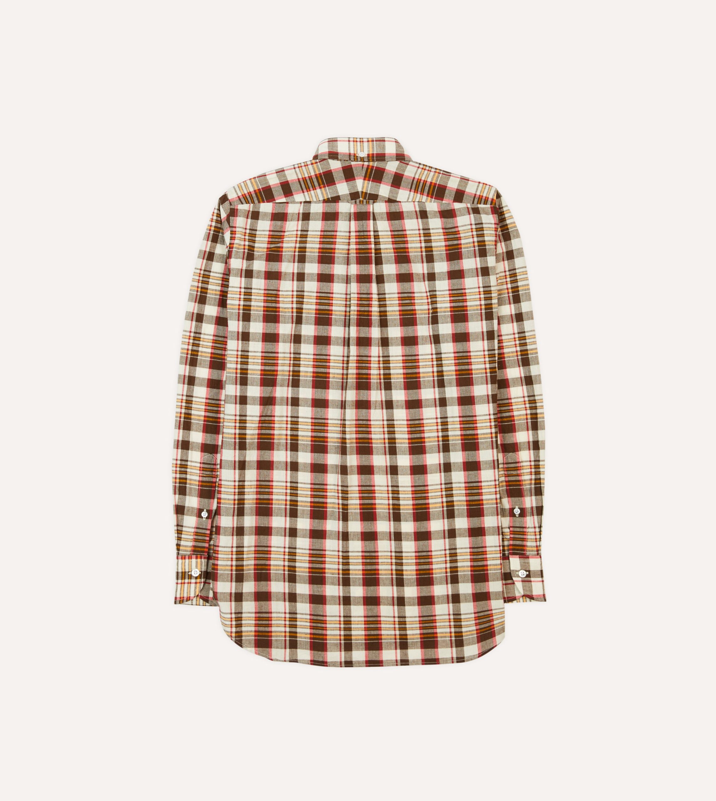 Brown and Red Madras Check Cotton Button-Down Shirt - Image 6