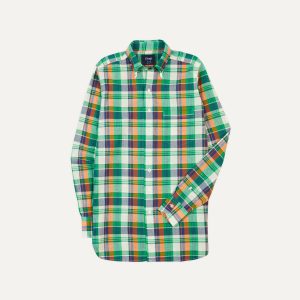 Green and Orange Madras Check Cotton Button-Down Shirt