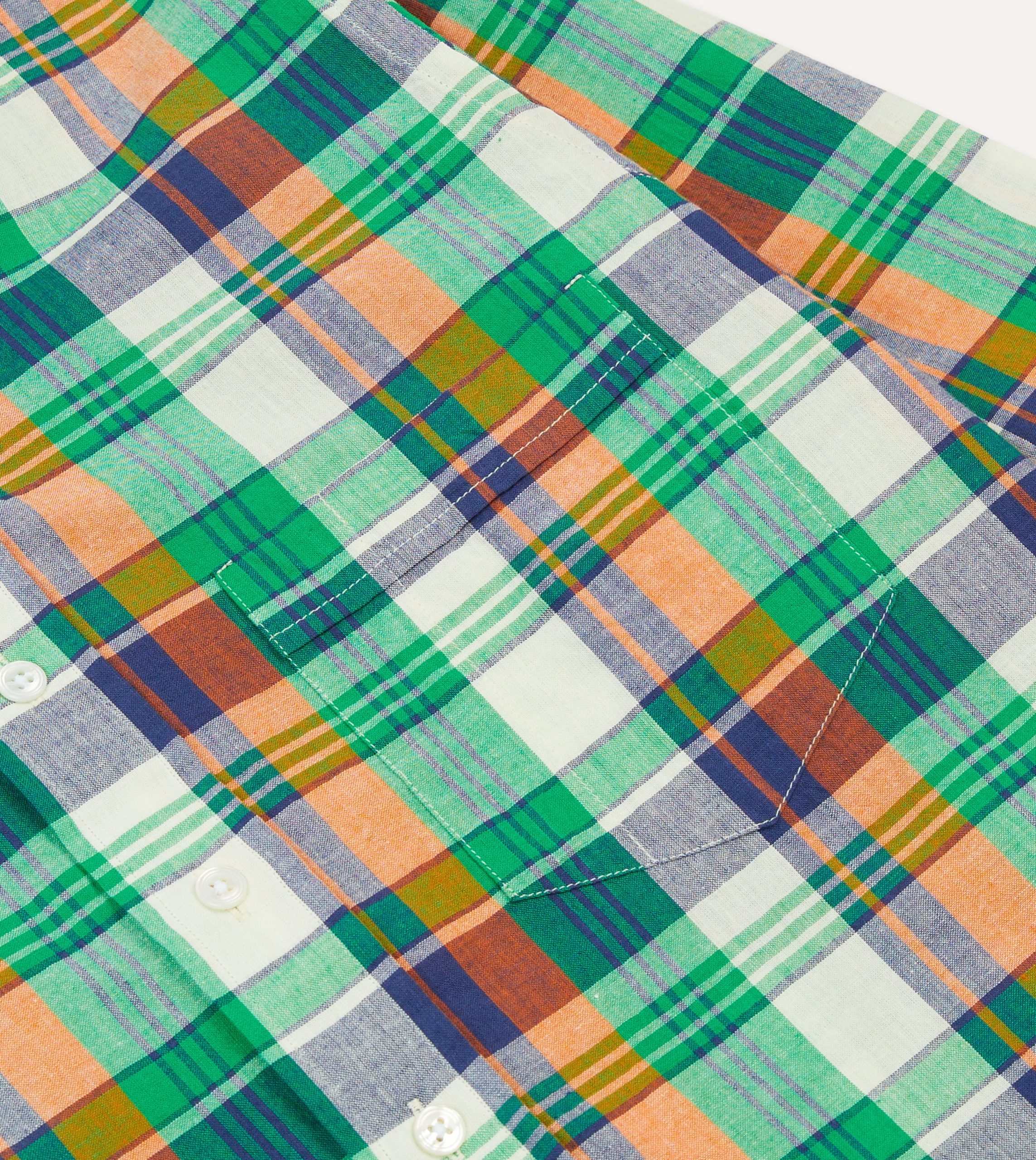 Green and Orange Madras Check Cotton Button-Down Shirt - Image 4