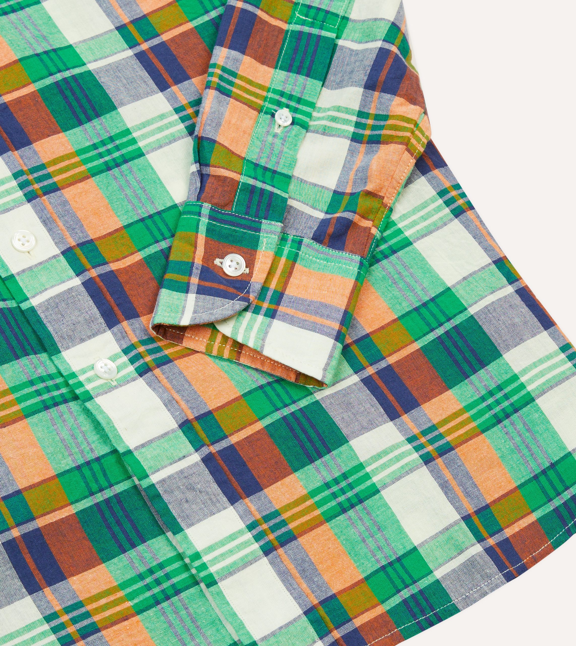 Green and Orange Madras Check Cotton Button-Down Shirt - Image 5