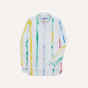 Michael McGregor for Drake's Hand-Painted Stripe Cotton Oxford Cloth Button-Down Shirt