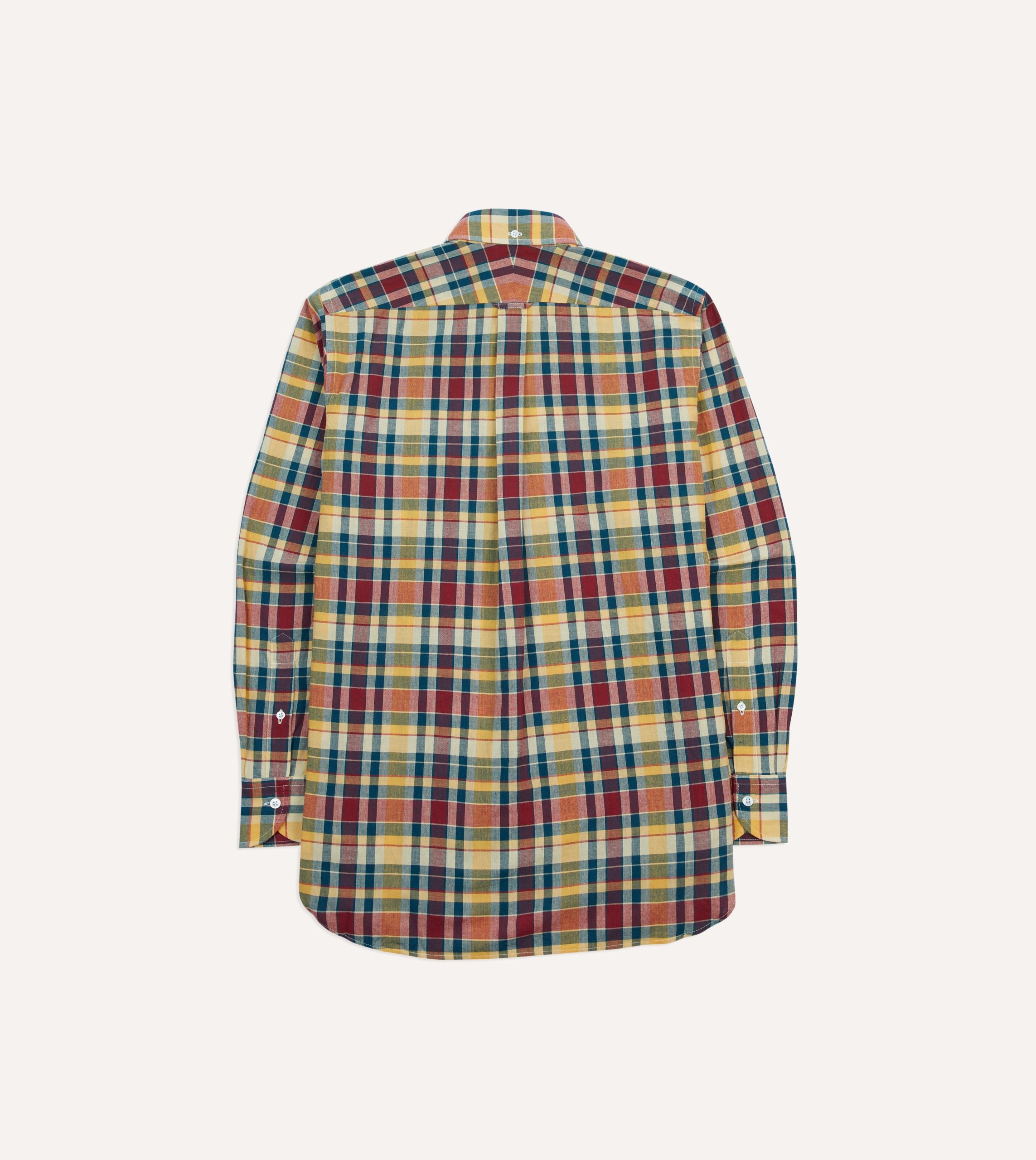 Yellow. Red and Blue Madras Check Cotton Button-Down Shirt - Image 6