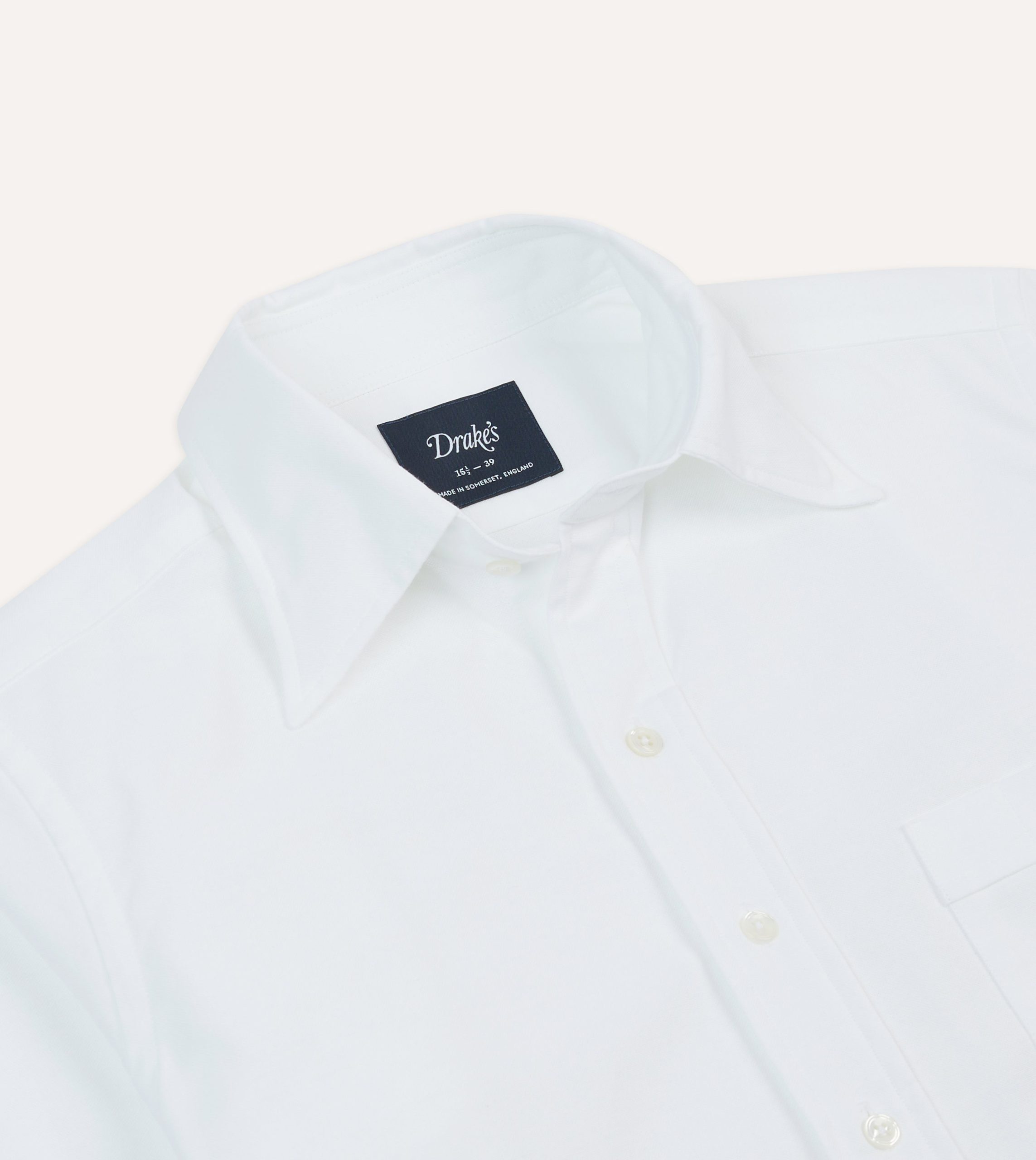 White Cotton Oxford Cloth Long Point Collar Shirt - Image 3