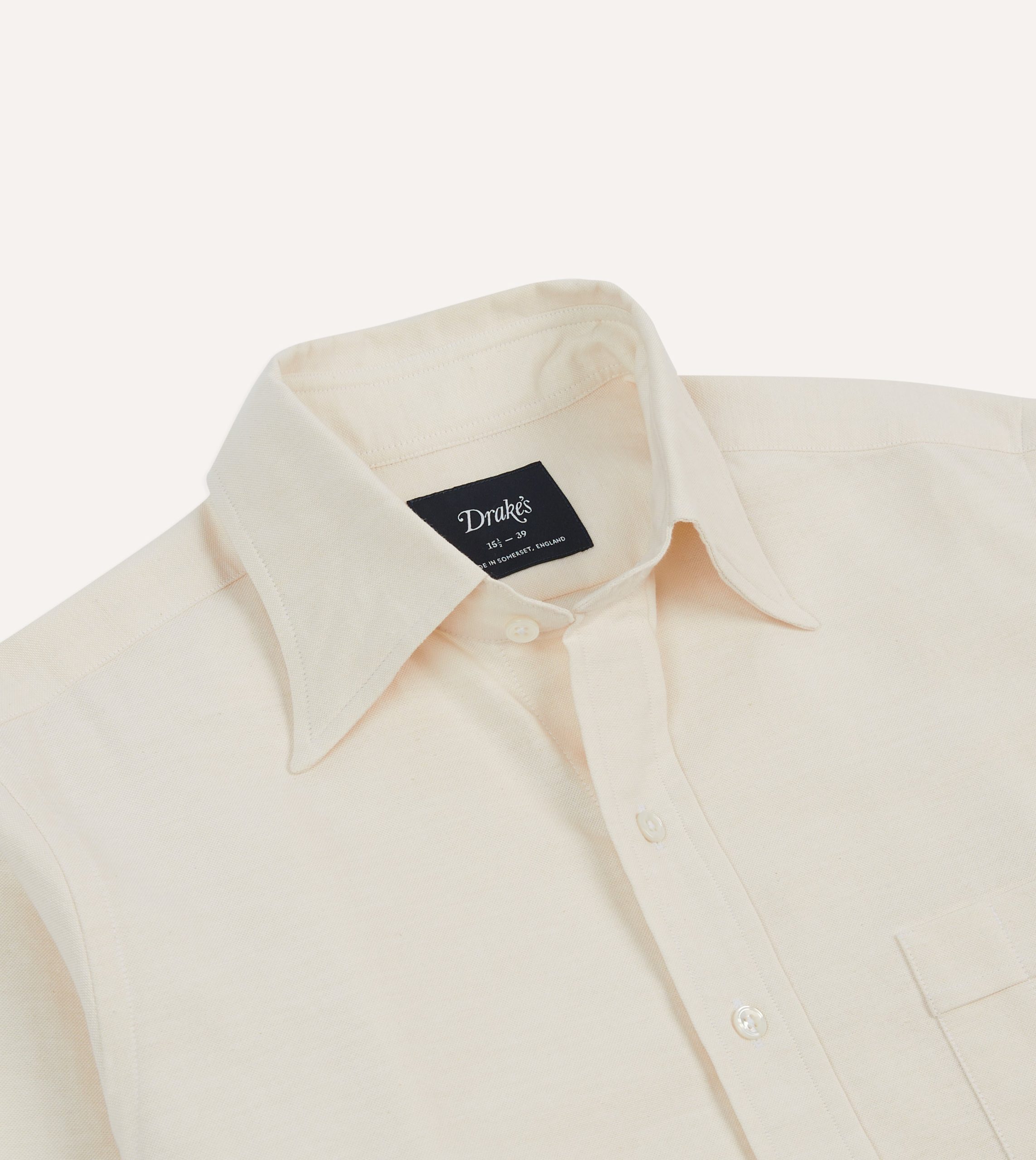 Cream Cotton Oxford Cloth Long Point Collar Shirt - Image 3