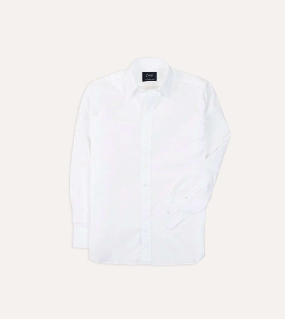 White Cotton Poplin Long Point Collar Shirt
