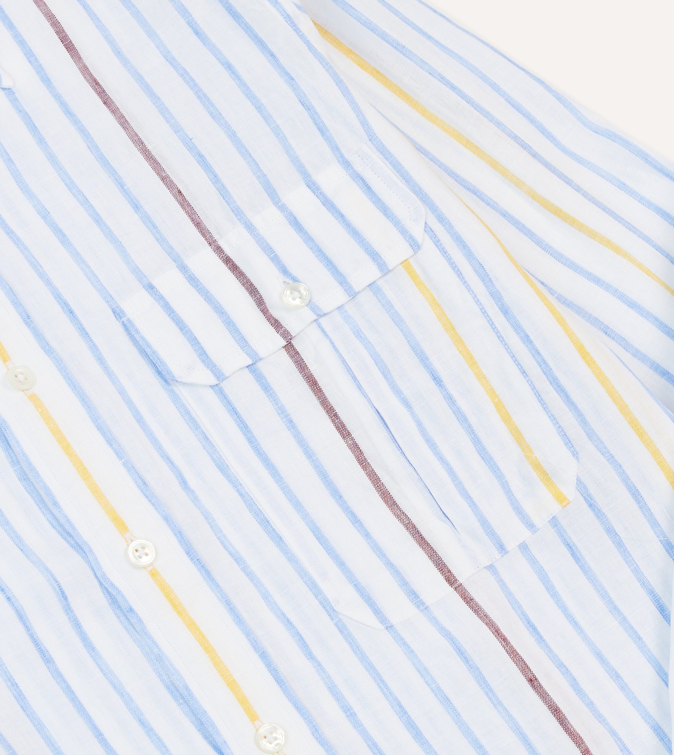 Blue. White and Yellow Stripe Linen Long Point Collar Shirt - Image 4