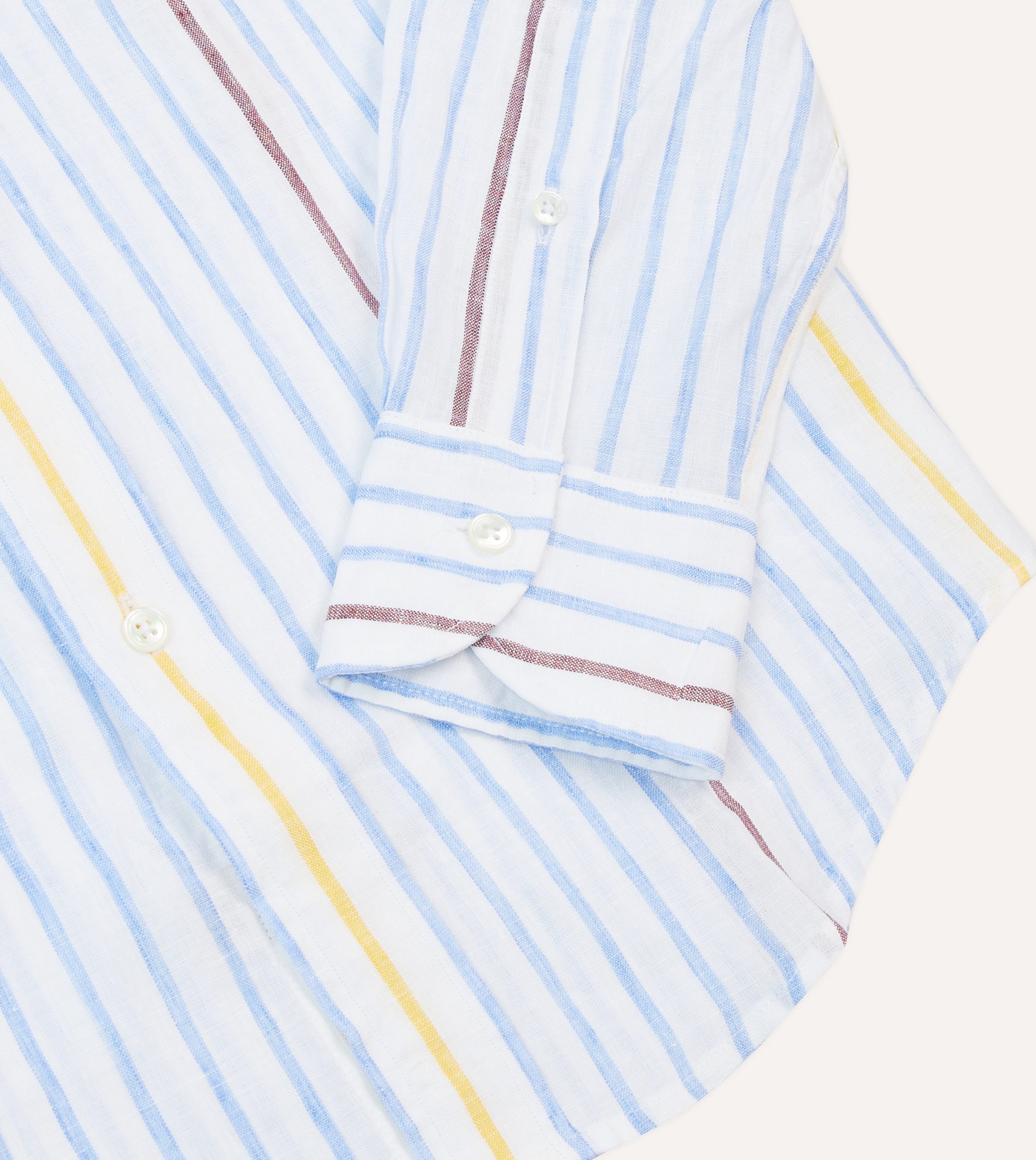 Blue. White and Yellow Stripe Linen Long Point Collar Shirt - Image 5