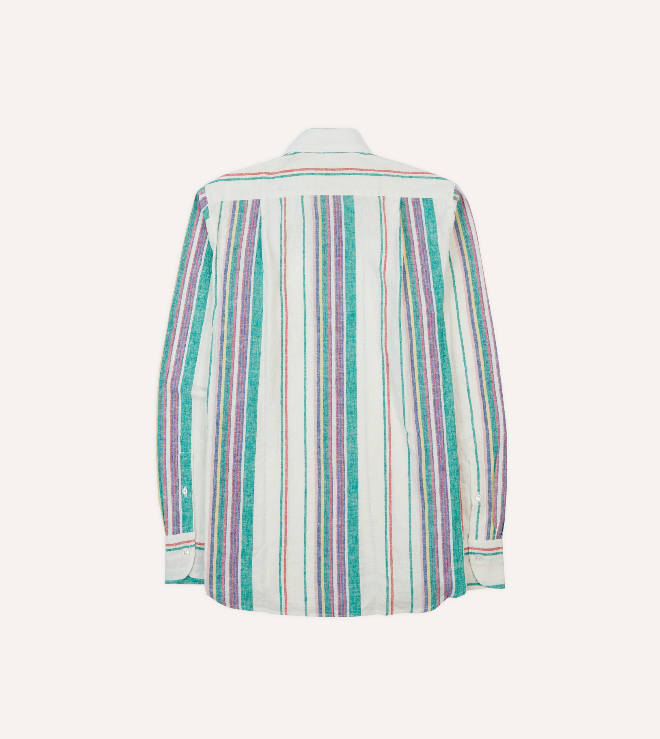 Ecru. Purple and Green Stripe Linen-Cotton Long Point Collar Shirt - Image 6