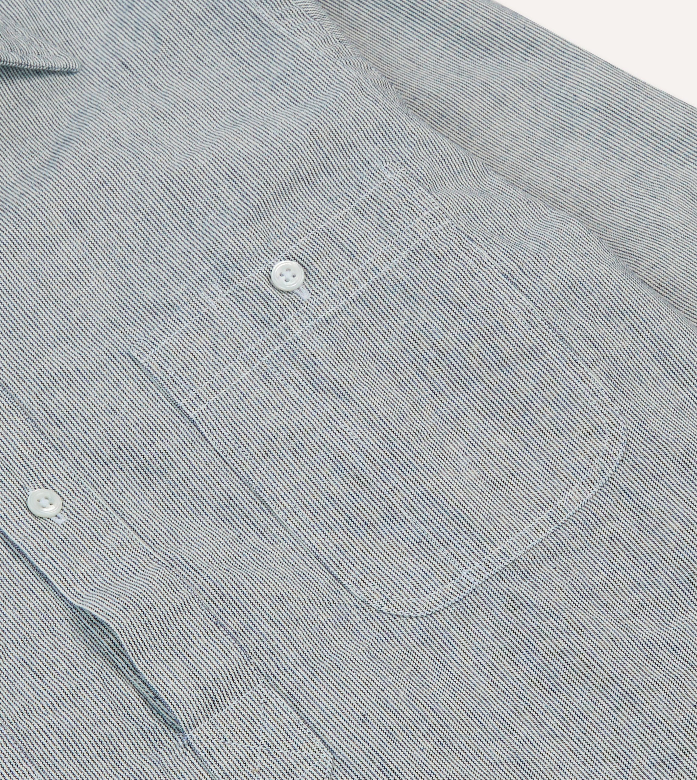 Blue Hickory Stripe Cotton Long Point Collar Popover Shirt - Image 4