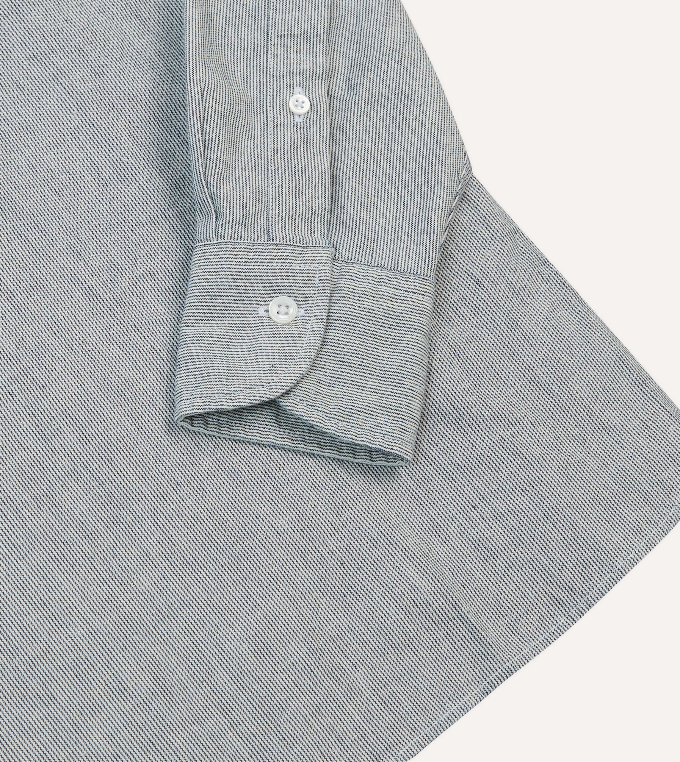 Blue Hickory Stripe Cotton Long Point Collar Popover Shirt - Image 5