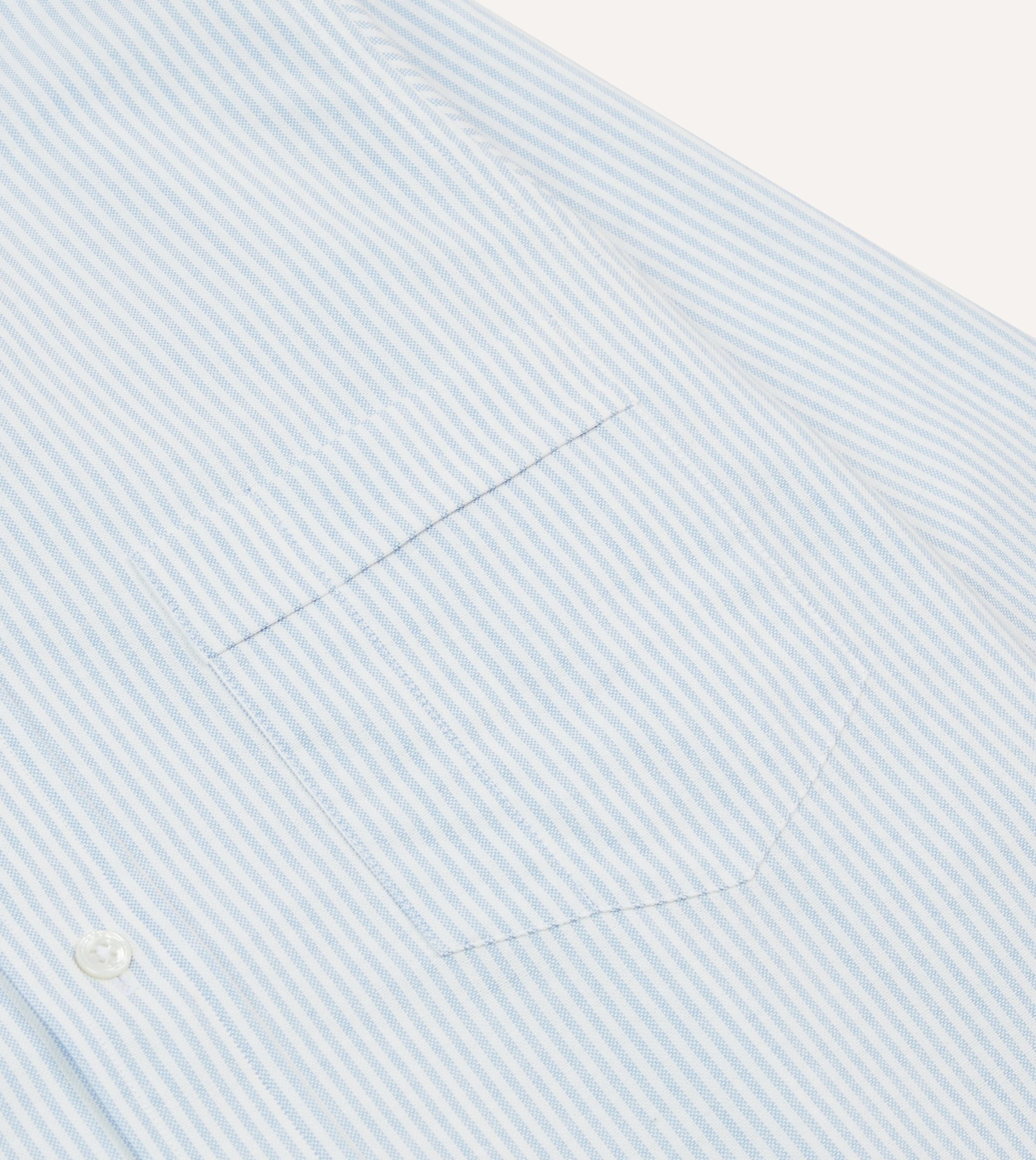 Light Blue and White Ticking Stripe Cotton Oxford Cloth Long Point Collar Shirt - Image 4