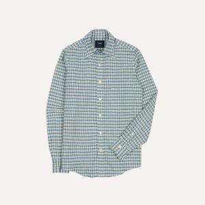 Blue and White Madras Check Cotton Long Point Collar Shirt
