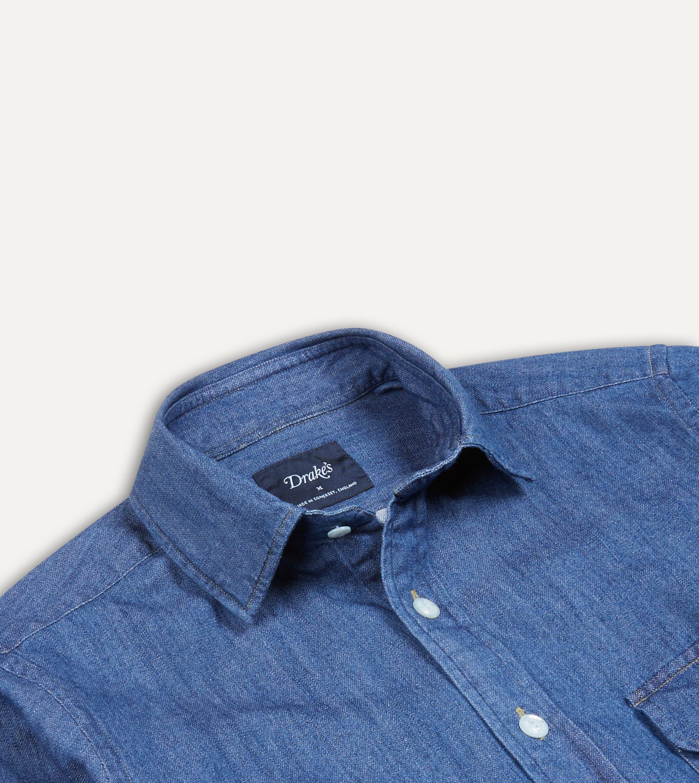 Mid-Blue Washed Denim Cotton Two-Pocket Work Shirt - Image 3