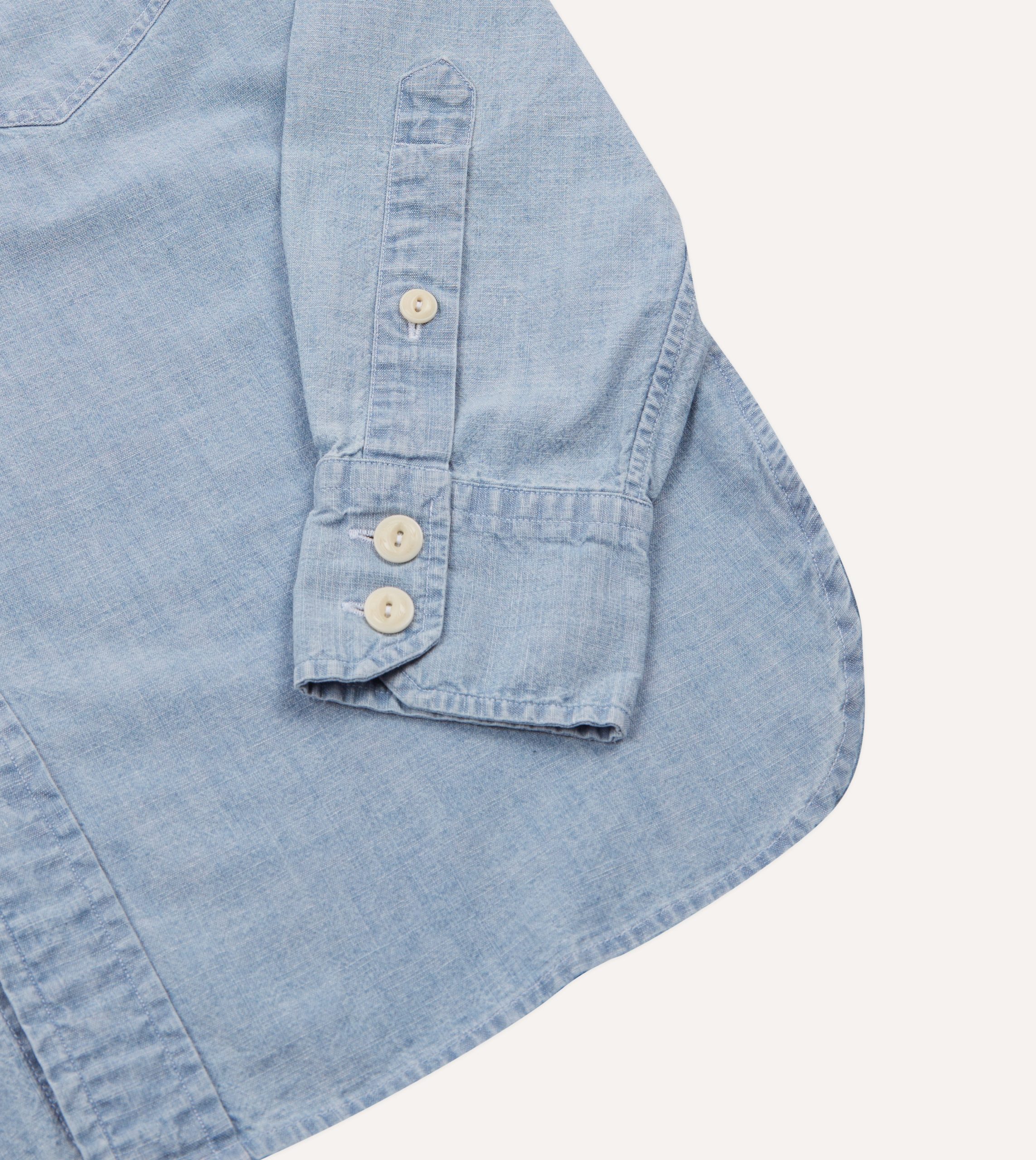 Blue Cotton Chambray Two-Pocket Work Shirt - Image 5