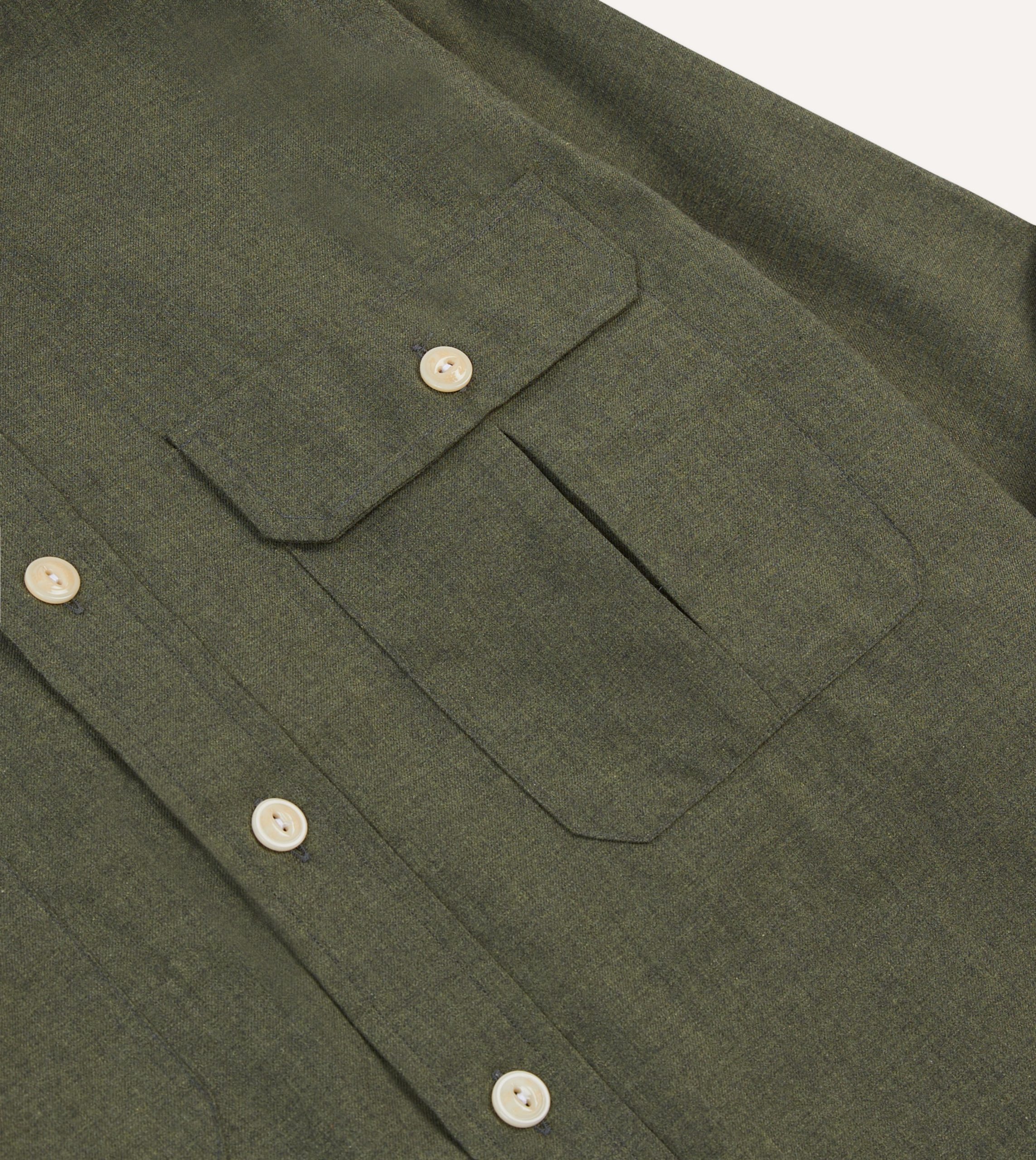 Khaki Green Cotton Flannel Two-Pocket Work Shirt - Image 4